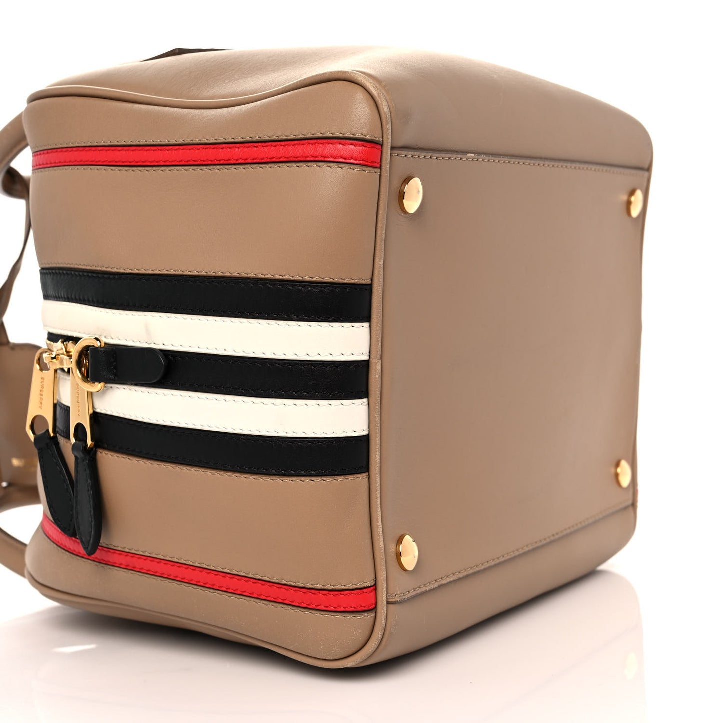 Smooth Calfskin Small Cube Bowling Bag Driftwood Bright Military Red