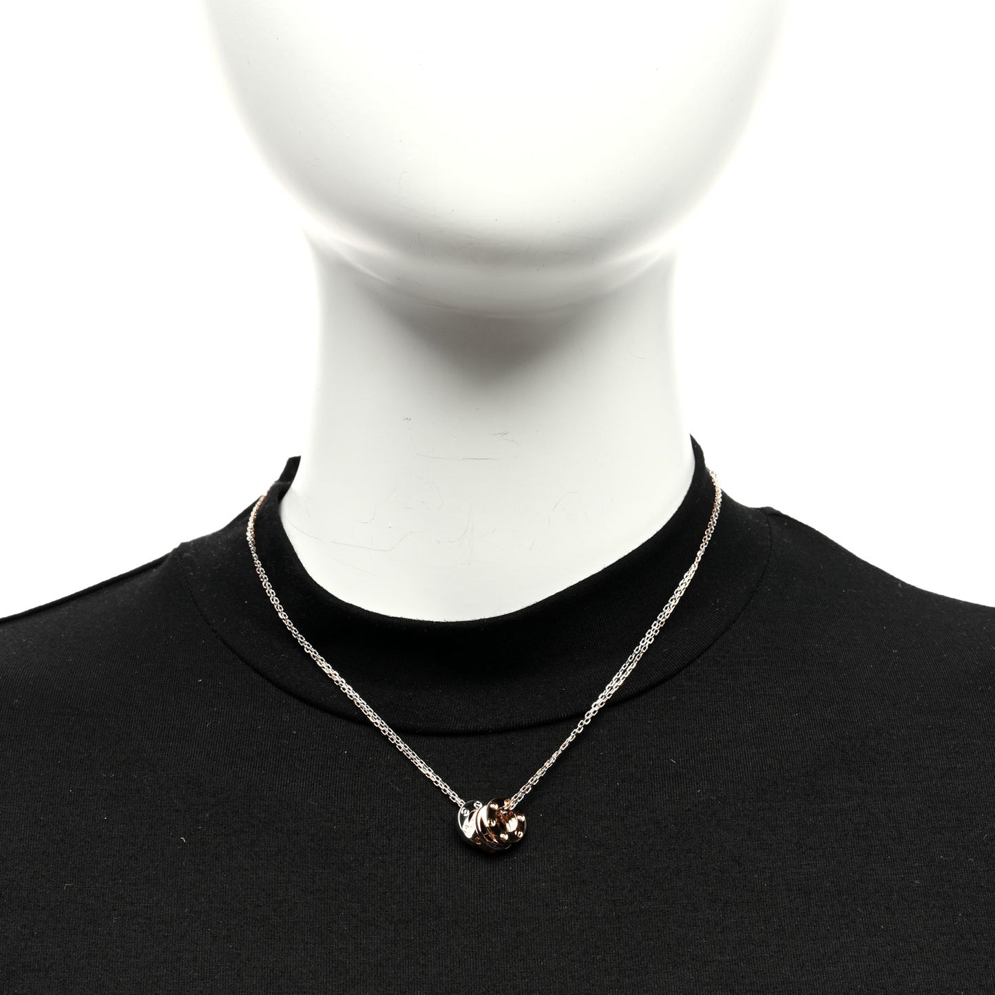 18K White Pink Gold Diamond Three Ring LOVE Pendant Necklace