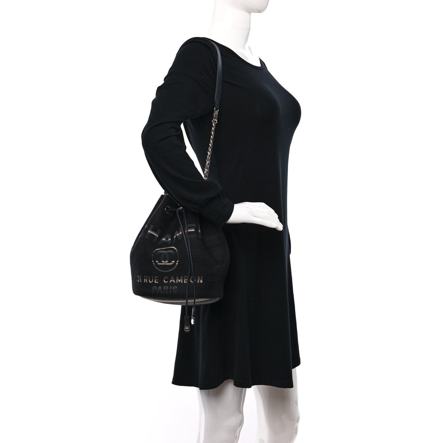Striped Canvas Deauville Drawstring Bag Gray Black