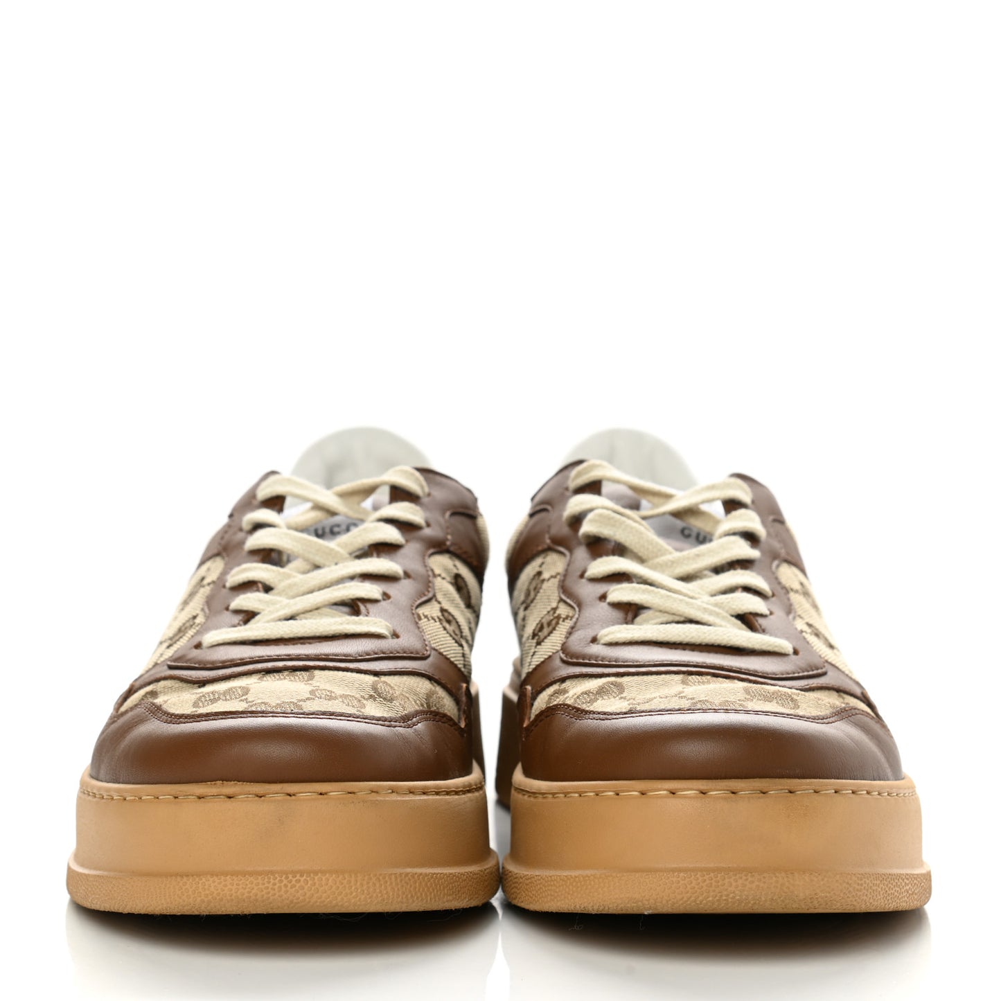 Dali Soft Calfskin GG Monogram Mens Chunky Sneakers 10 Hezelnut Beige Ebony Mystic White