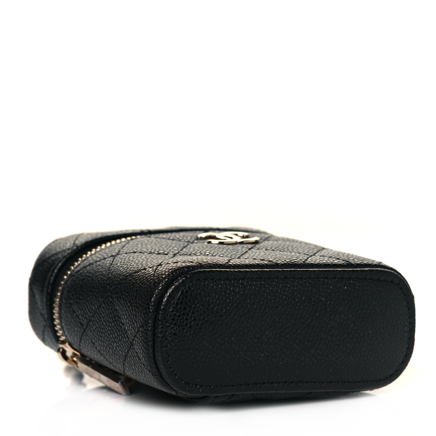 Caviar Quilted Small Handle With Care Vanity Case With Chain Black
