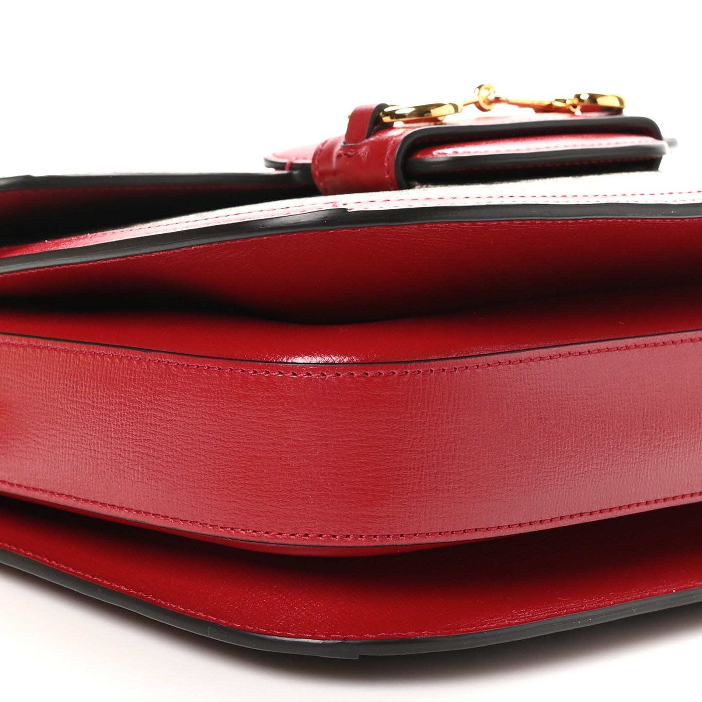 GG Supreme Monogram Azalea Calfskin Horsebit 1955 Shoulder Bag Beige Ebony New Cherry Red