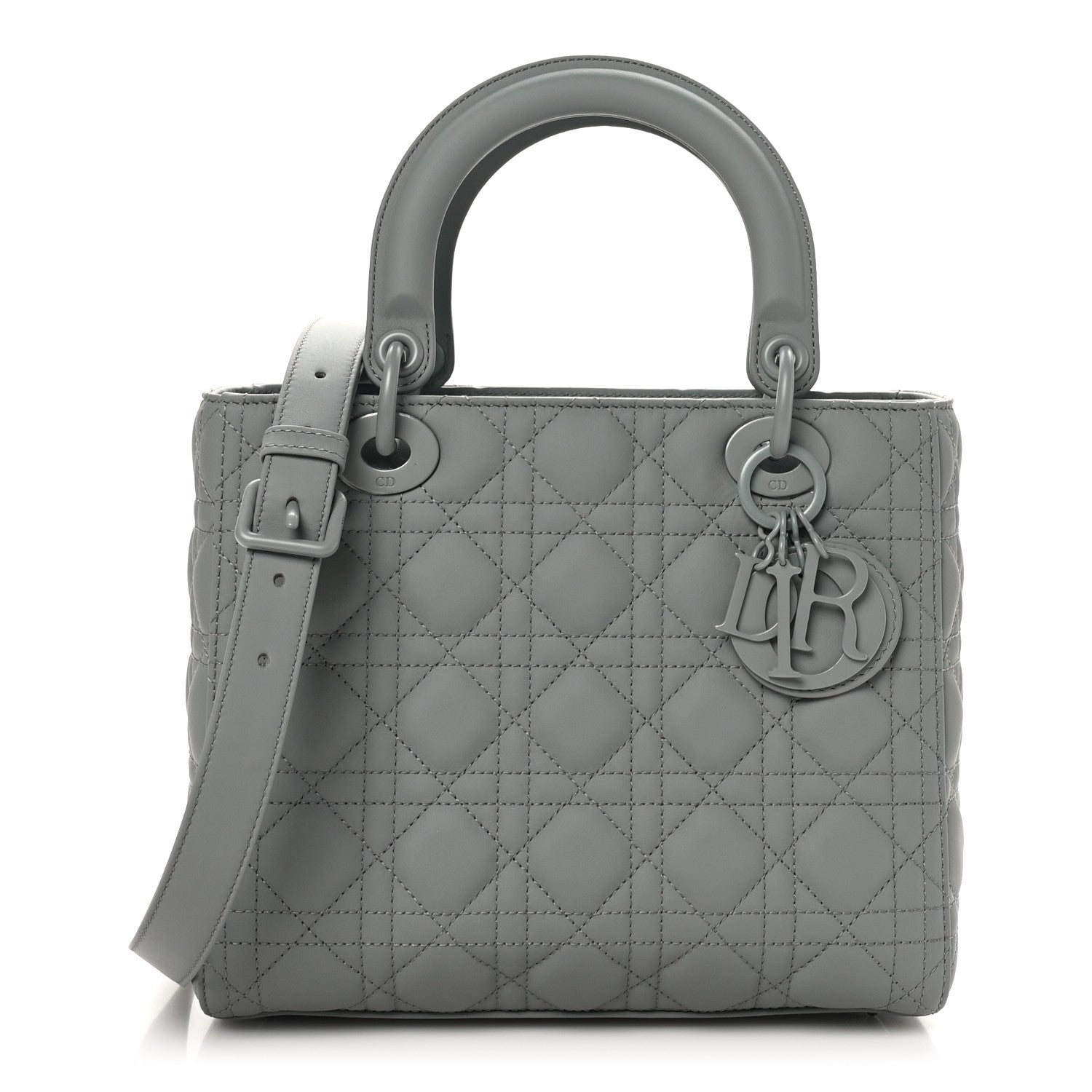 Christian Dior Ultra Matte Calfskin Cannage Medium Lady Dior Grey