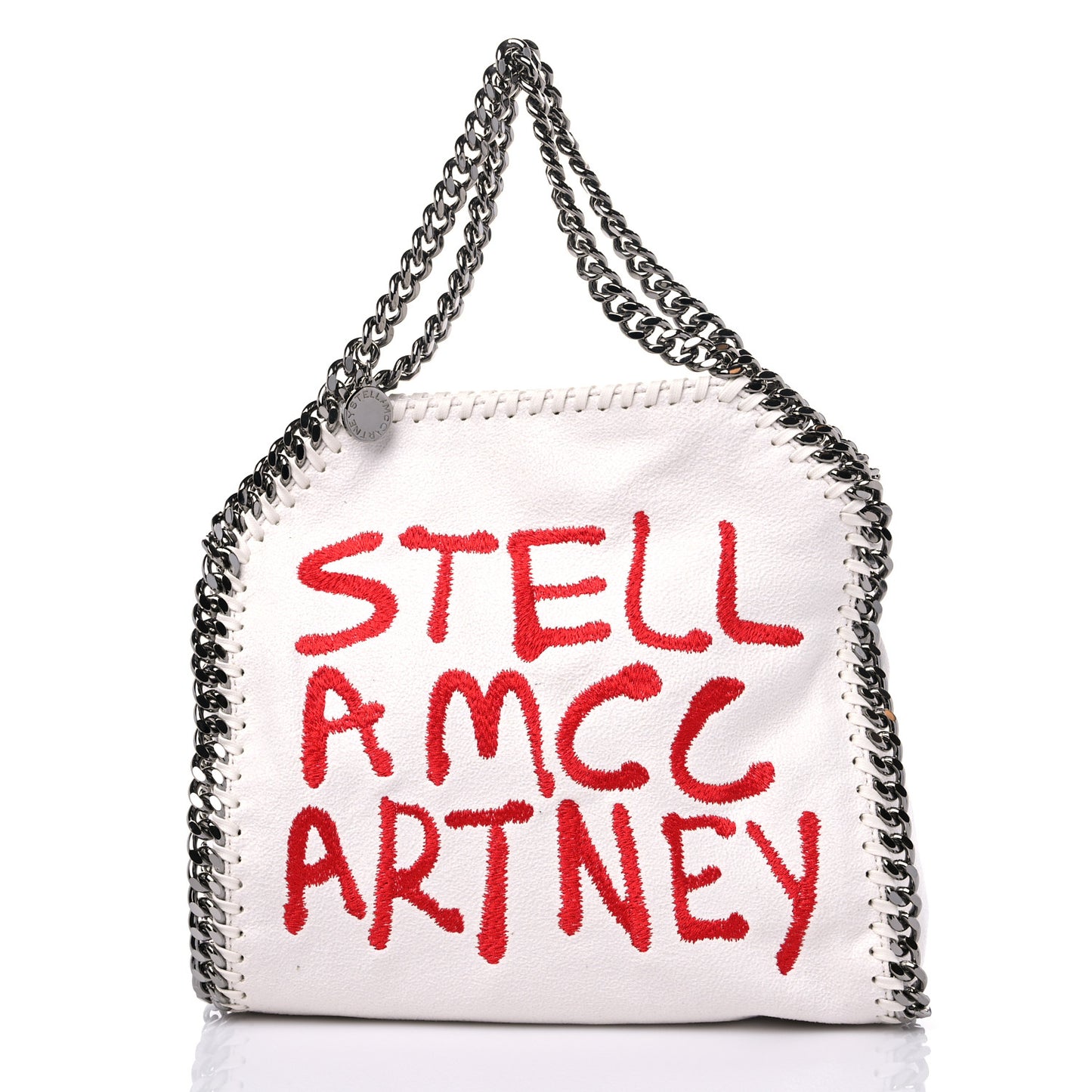 X ED CURTIS Shaggy Deer Logo Embroidered Mini Falabella Fold Over Tote White