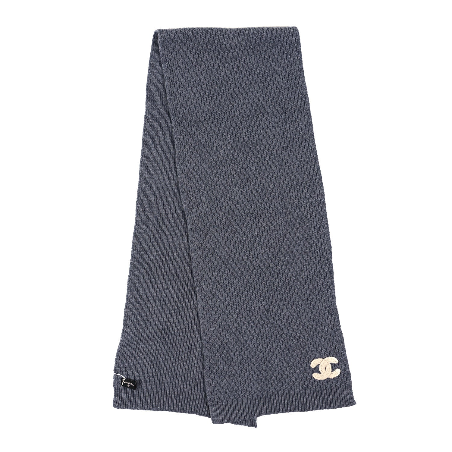 Chanel Cashmere Knitted CC Scarf Grey 2 of 3