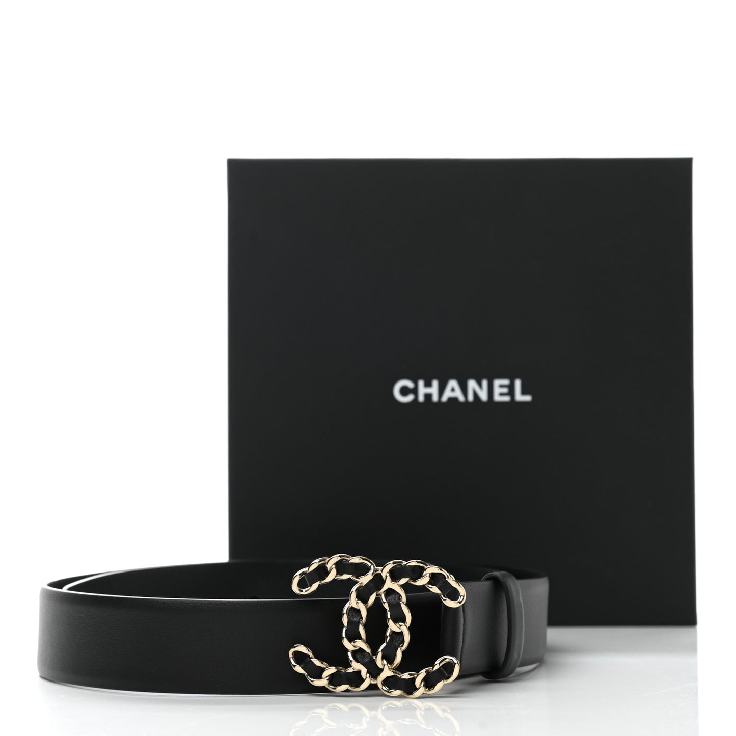 Calfskin CC Chain Belt 85 34 Black