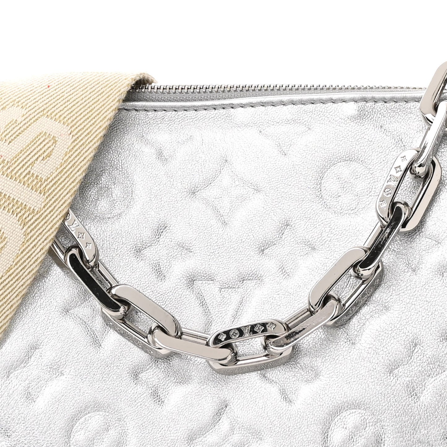 Metallic Lambskin Embossed Monogram Coussin PM Silver