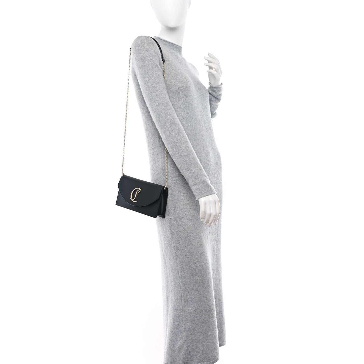 Satin Calfskin Laminated Loubi54 Crossbody Clutch Black