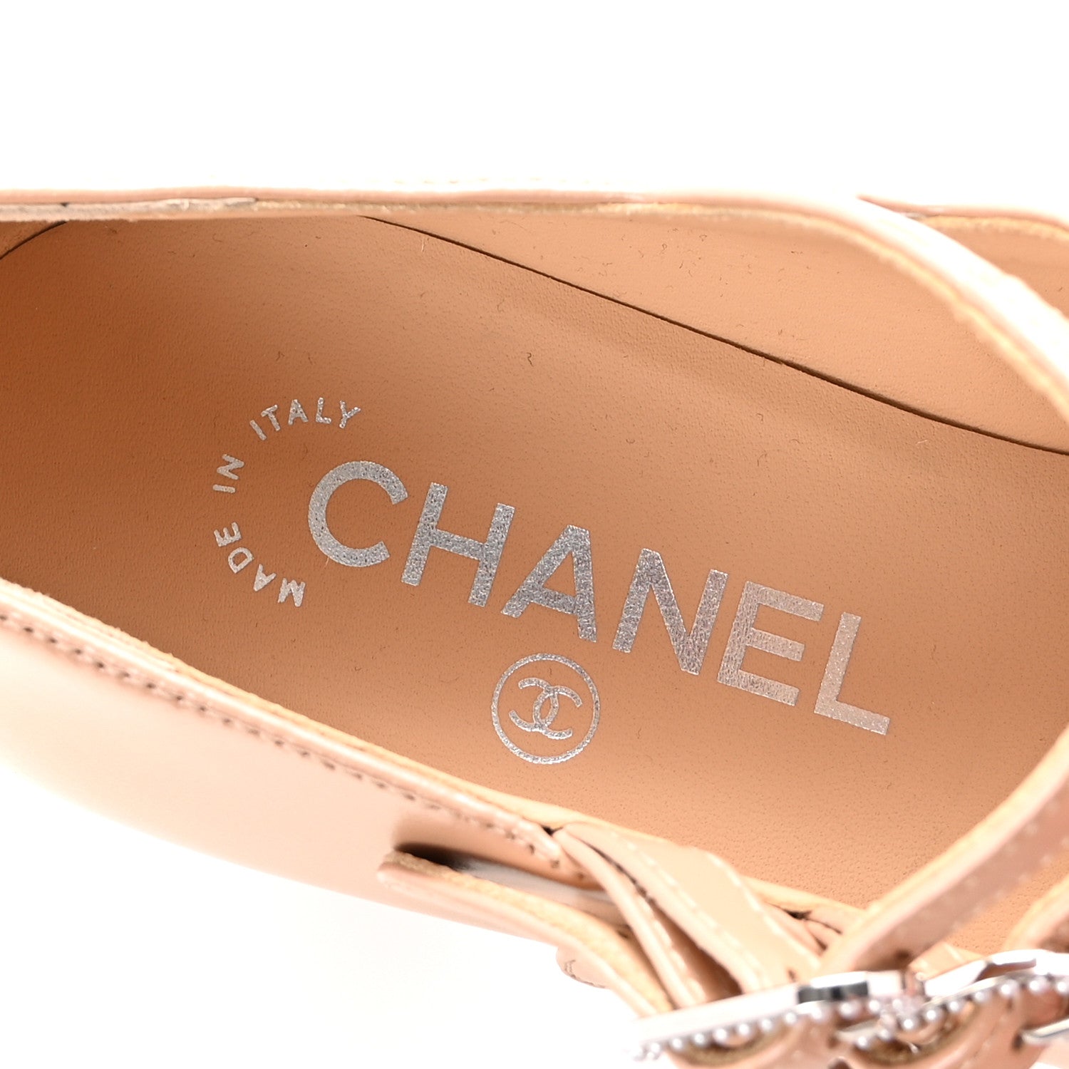 Chanel Iridescent Lambskin Grosgrain Pearl Mary Jane Pumps 37 Beige Black 8 of 9