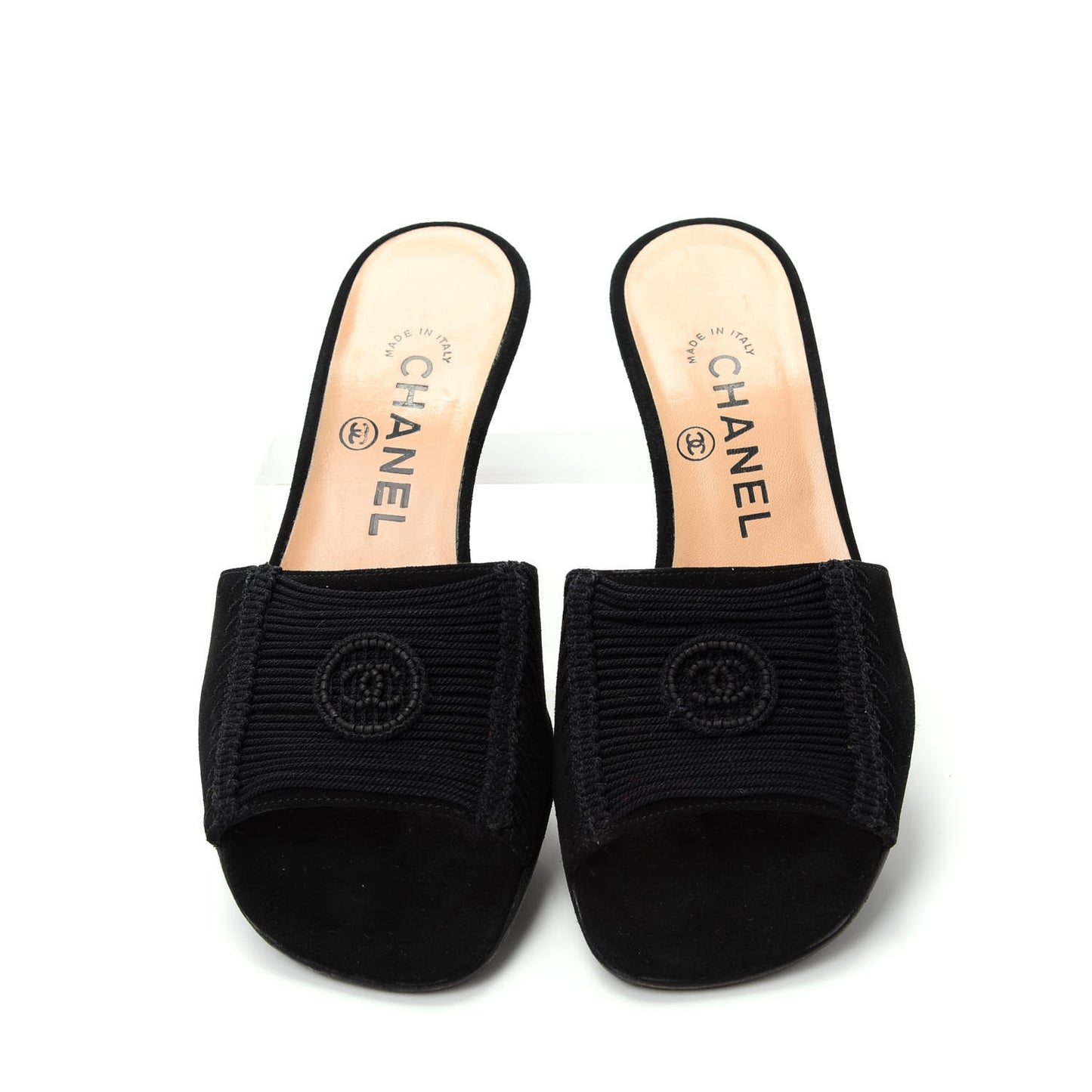 Suede Cord Beaded CC Mules 35.5 Black