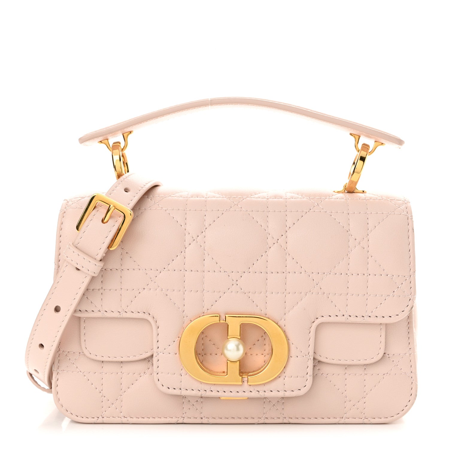Christian Dior Lambskin Cannage Mini Jolie Top Handle Bag Powder