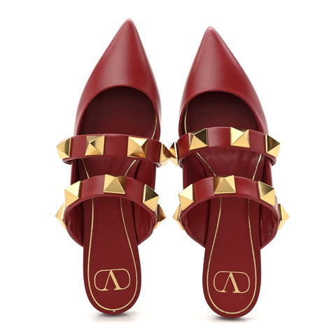 Calfskin Roman Stud Flat Mules 39.5 Red