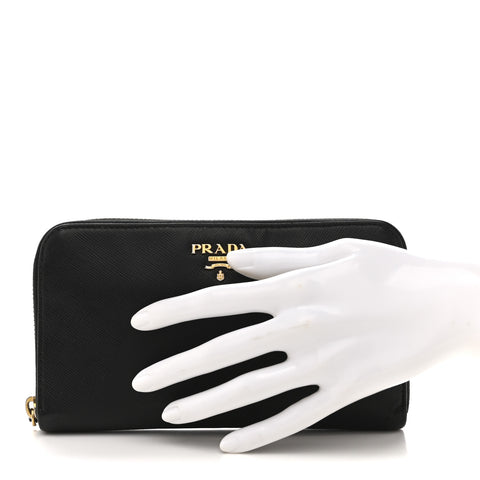 Saffiano Metal Zip Around Wallet Black