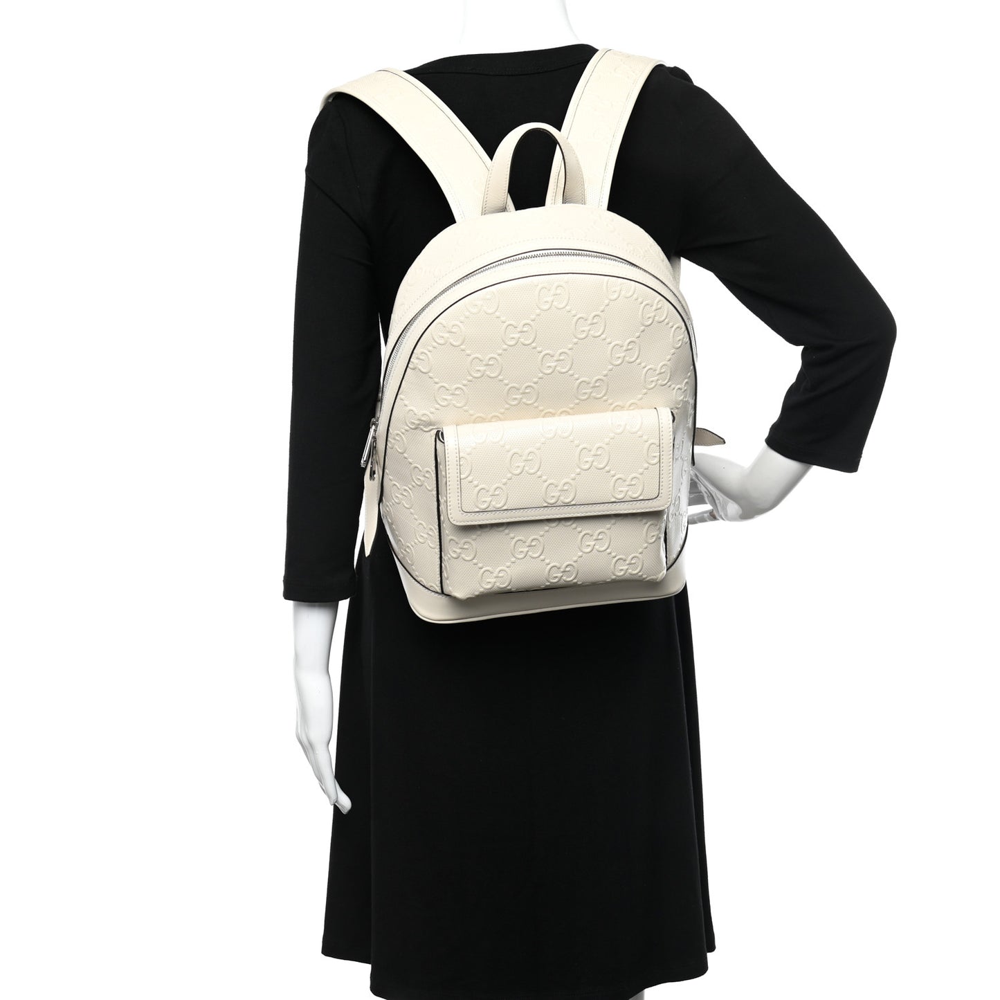Calfskin GG Tennis Embossed Backpack Mystic White Black