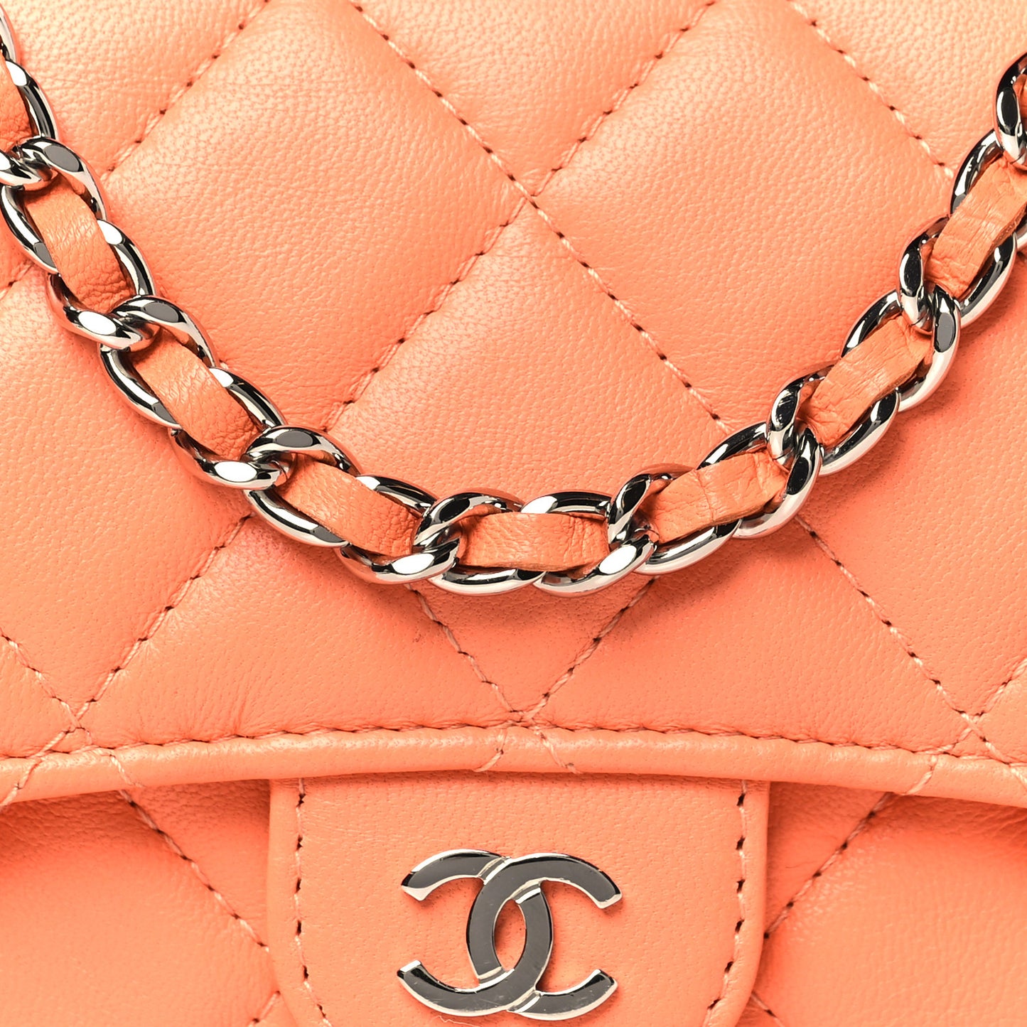Lambskin Quilted Flap Phone Holder With Chain Orange
