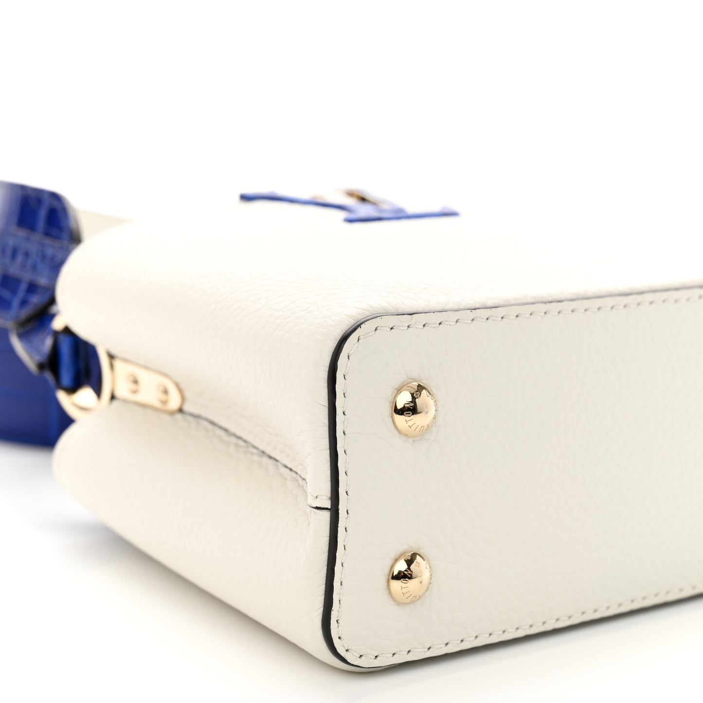 Taurillon Crocodile Capucines Mini White Bleu Santorin