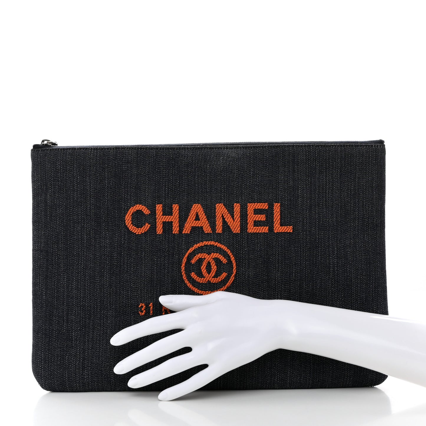 Denim Large Deauville Pouch Clutch Blue Orange