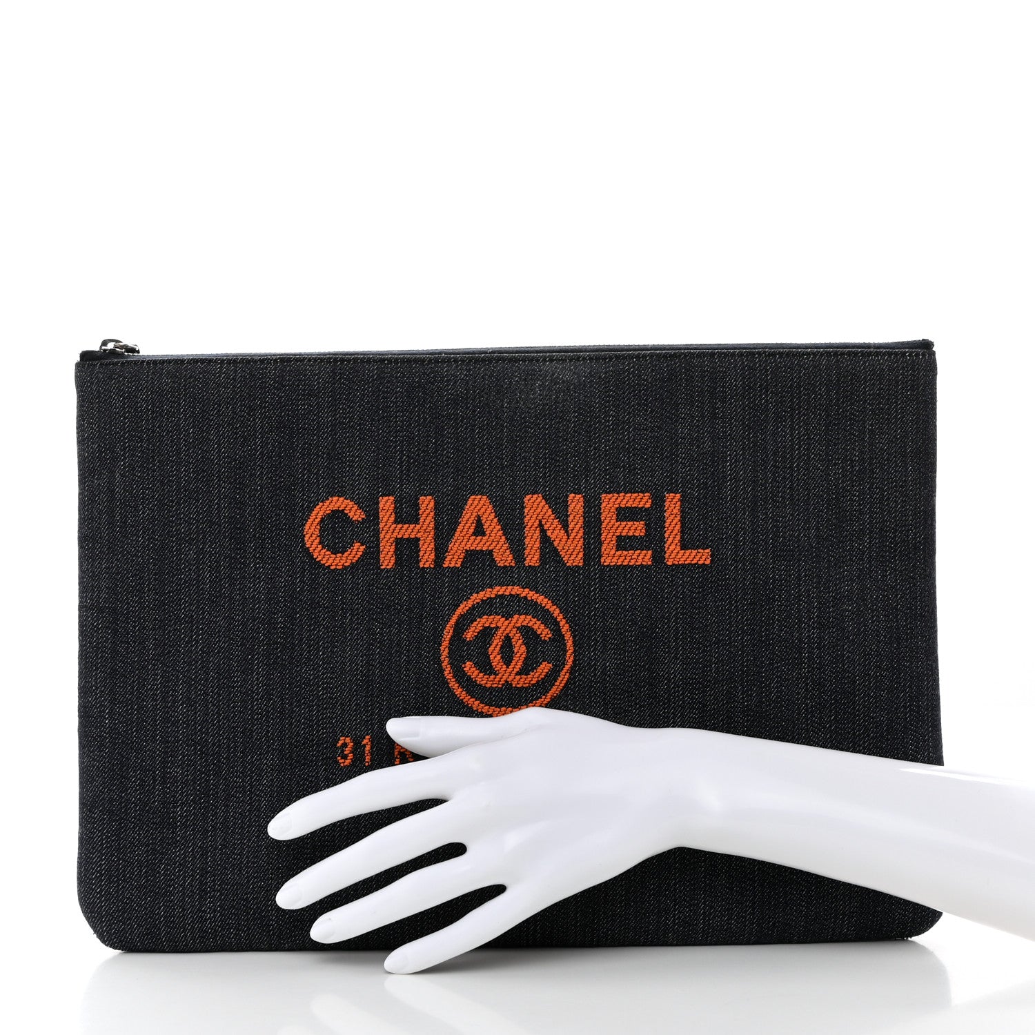 Chanel Denim Large Deauville Pouch Clutch Blue Orange 2 of 8