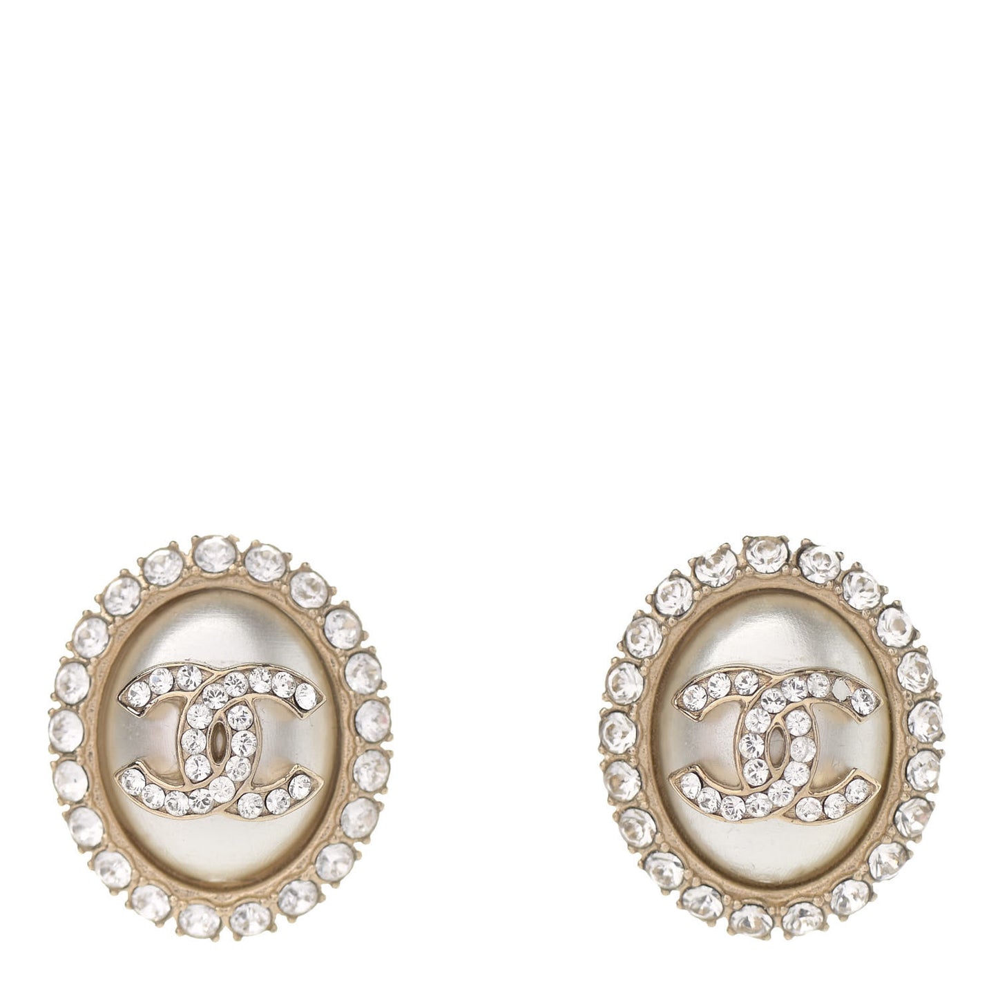Crystal Enamel CC Round Earrings Light Gold White