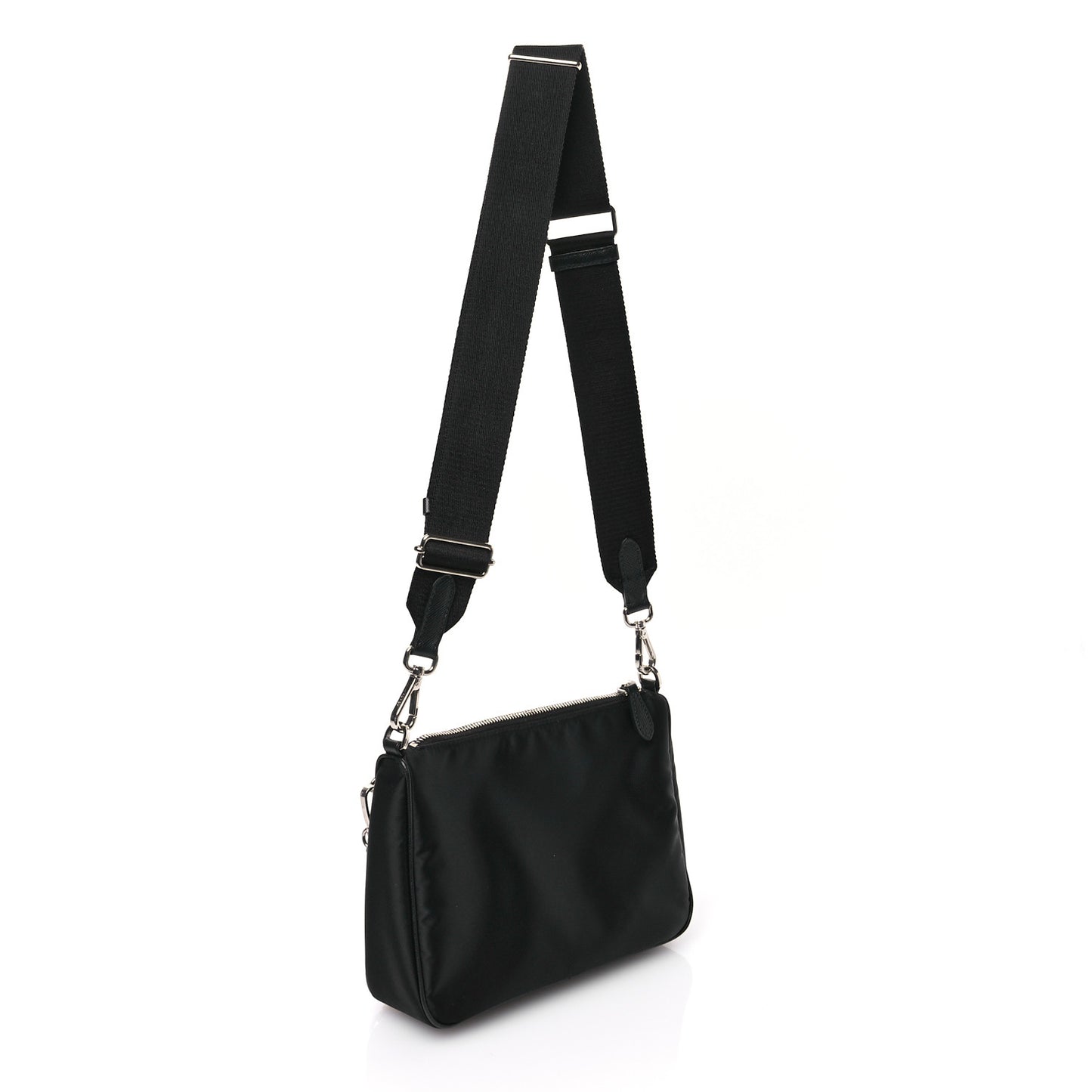 Re-Nylon Saffiano Double Pouch Shoulder Bag Black