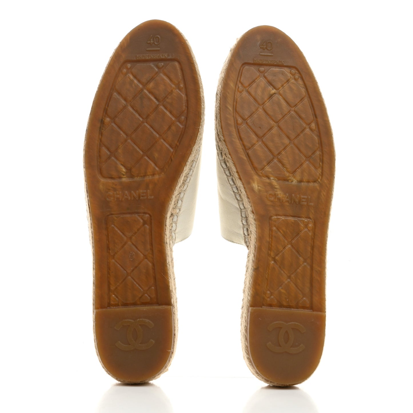 Iridescent Goatskin CC Espadrille Mules 40 Ivory Black