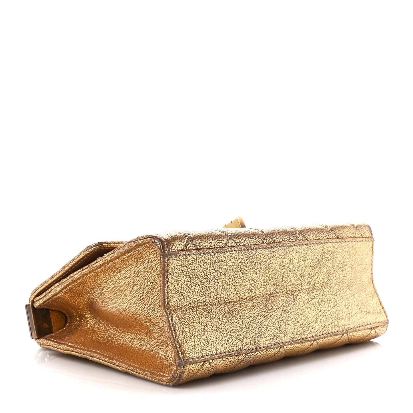 Metallic Goatskin Quilted Rita Flap Gold