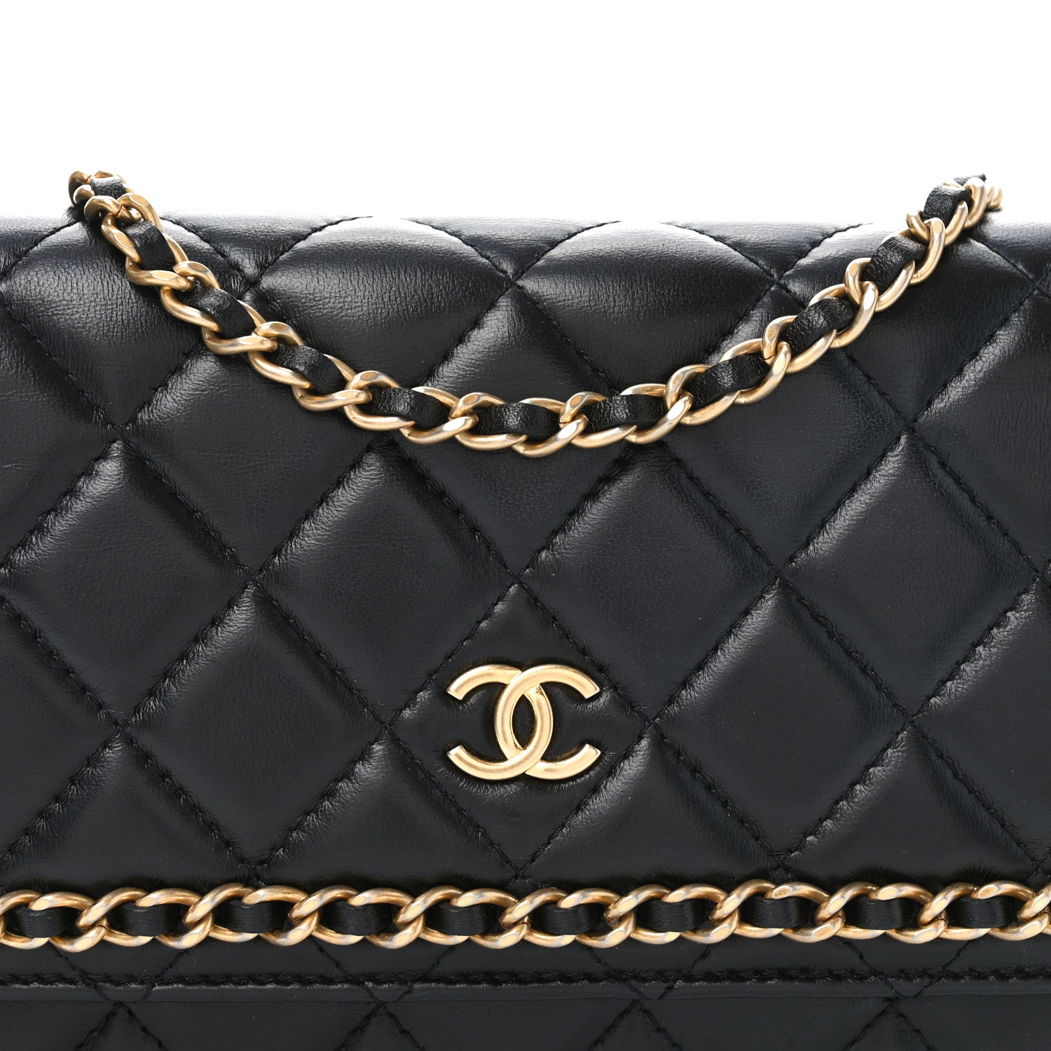 Chanel Lambskin Quilted Chain Around Wallet On Chain WOC Black 9 of 11