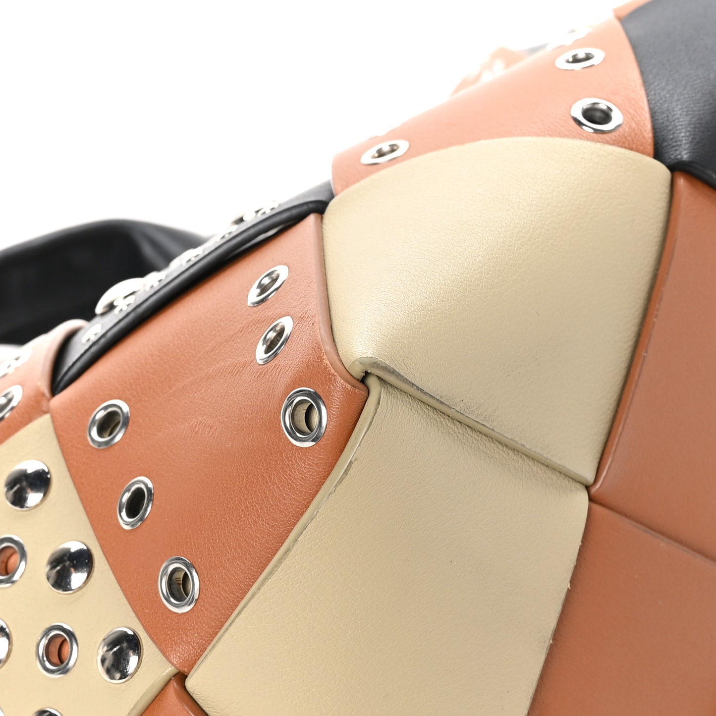 Calfskin Woven Studded Basket Surplus Bag Multicolor