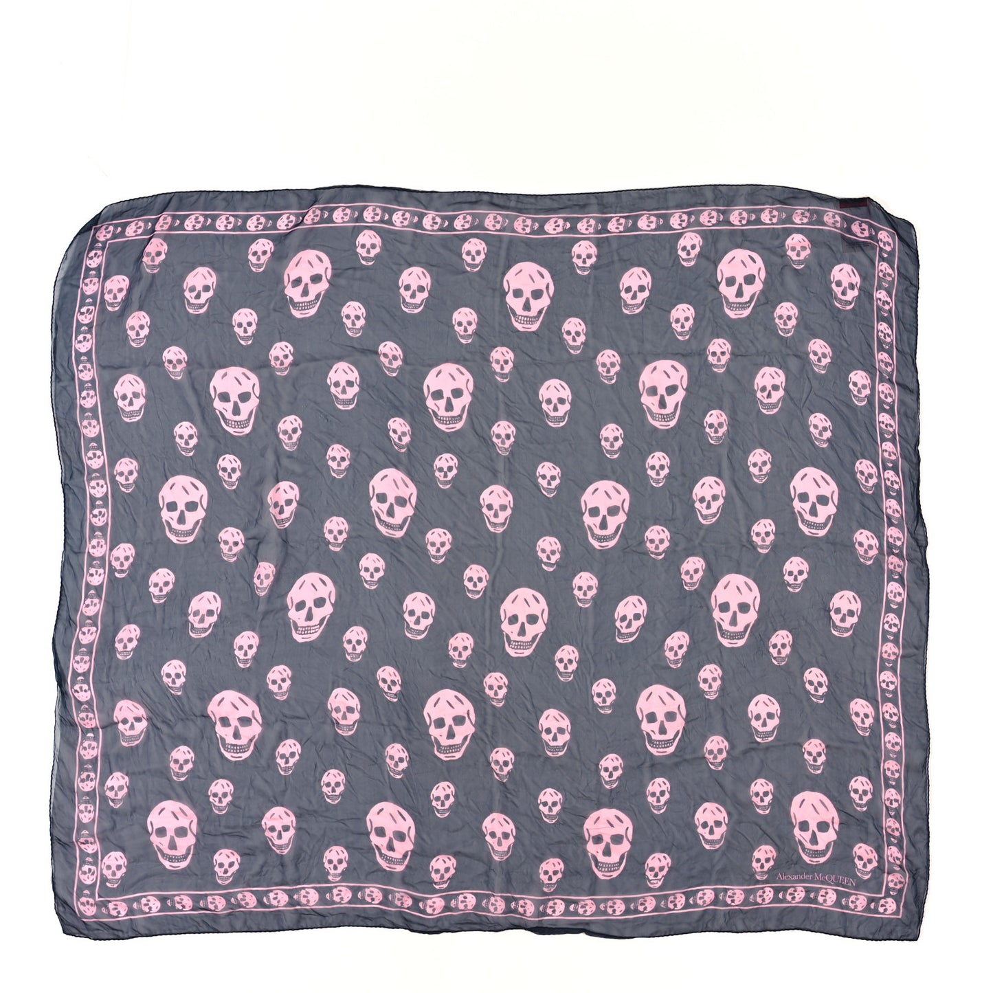 Silk Chiffon Skull Scarf Navy Pink