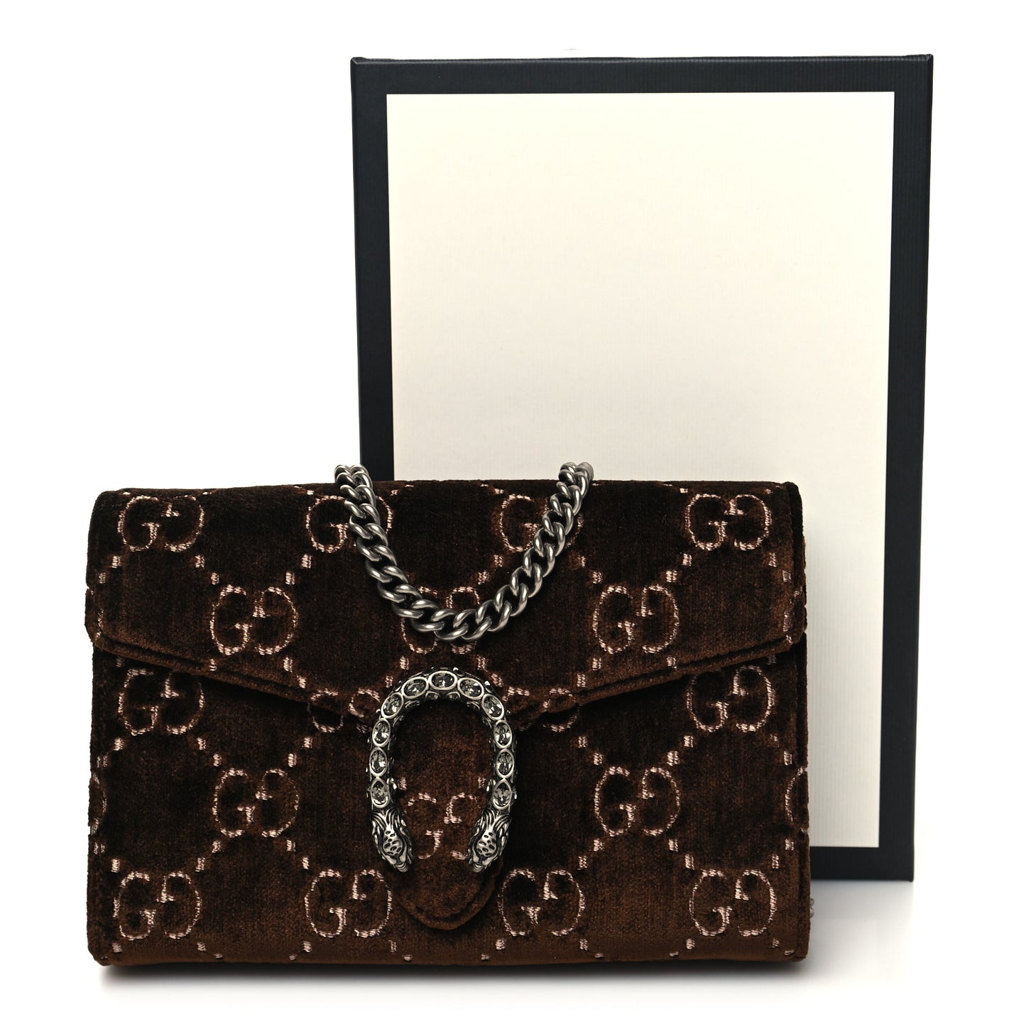 Velvet GG Monogram Mini Dionysus Chain Wallet Brown