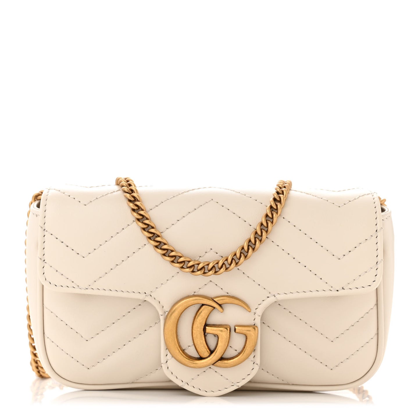 Calfskin Matelasse Super Mini GG Marmont Shoulder Bag White
