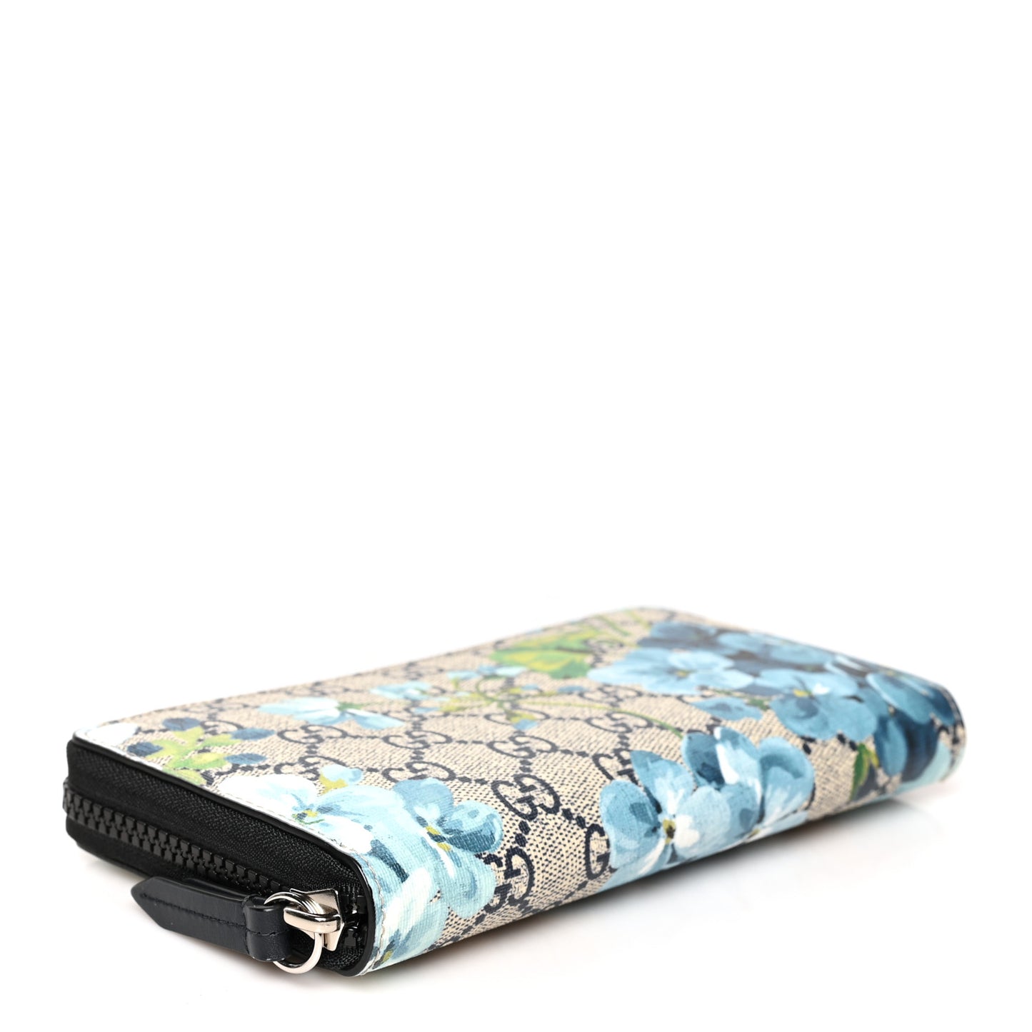 GG Supreme Monogram Blooms Zip Around Wallet Blue