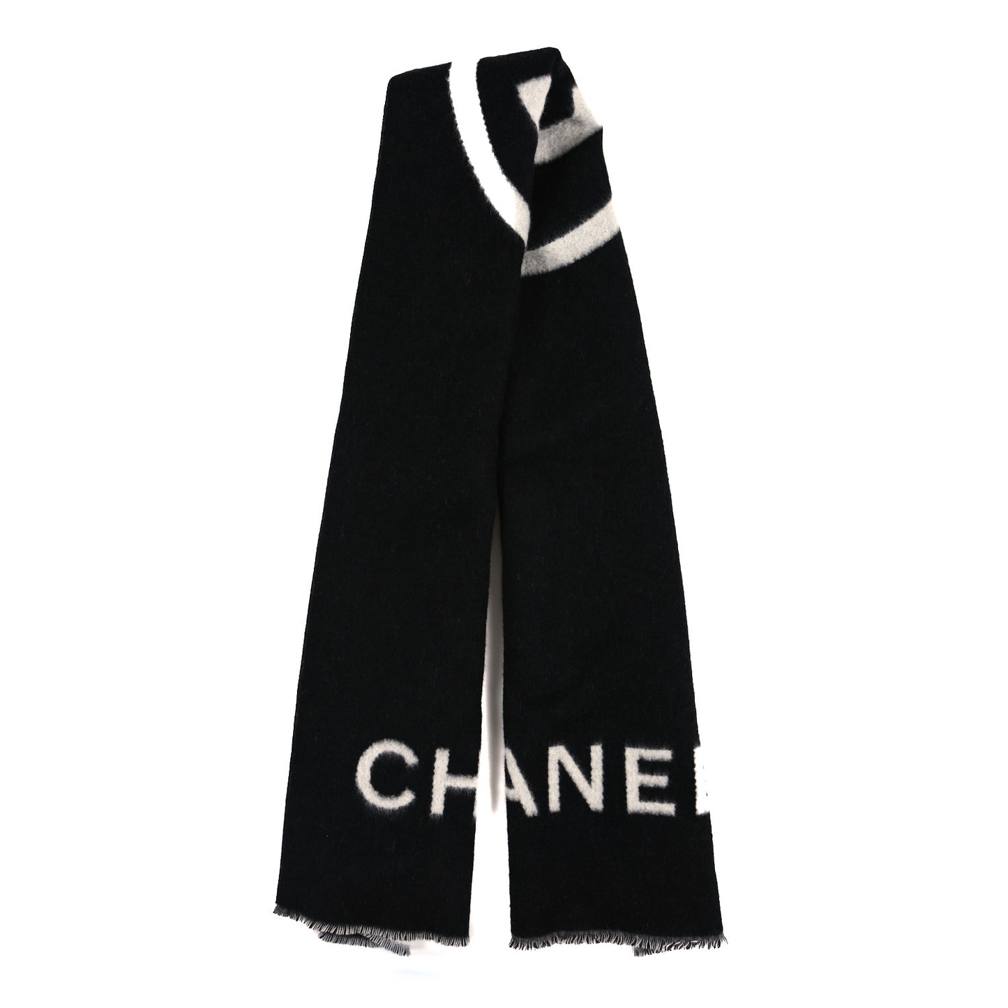 Cashmere CC Fringe Stole Black White