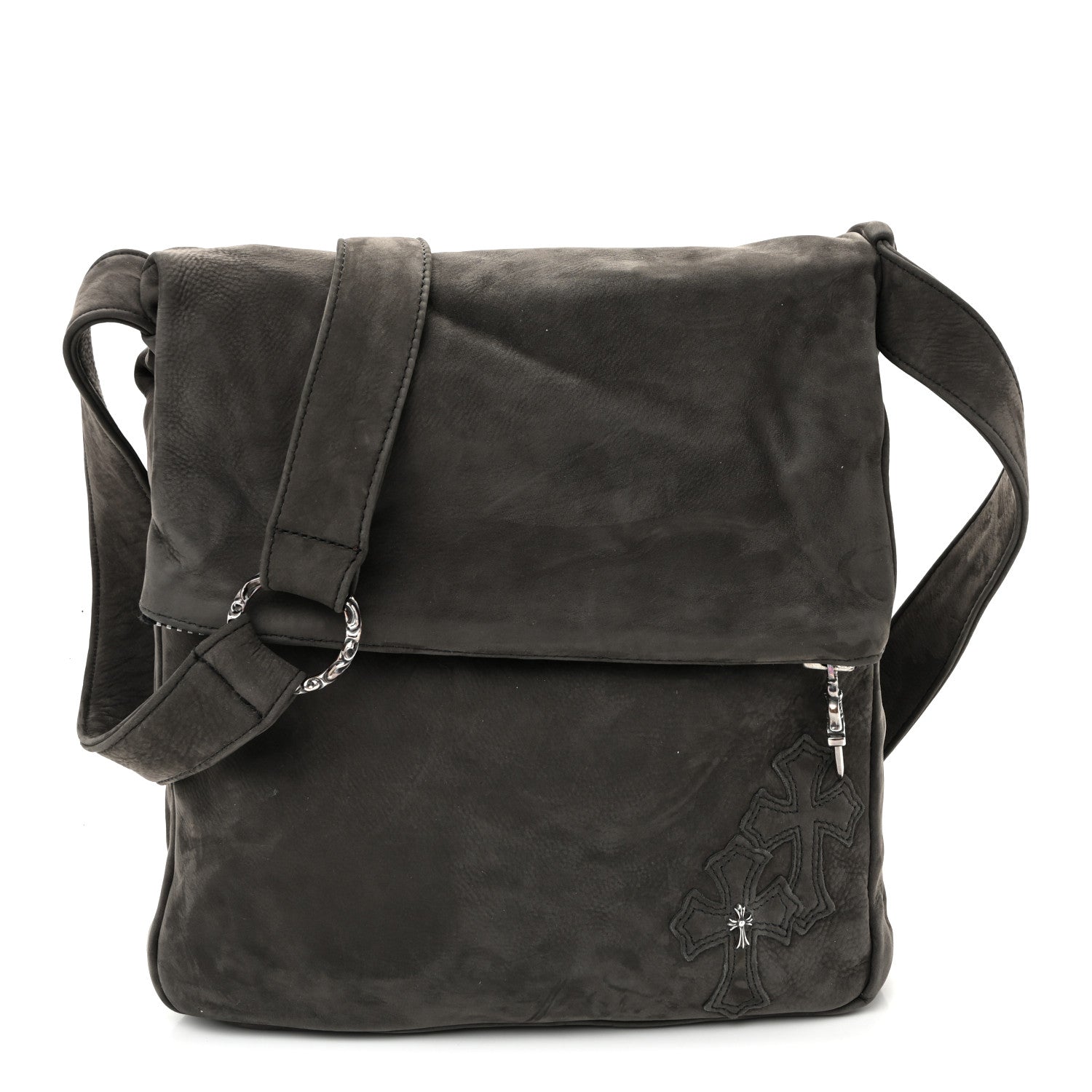 Chrome Hearts Suede Calfskin Zip Top Cross Patch Crossbody Bag