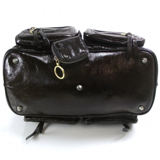 Crinkled Patent Betty Shoulder Bag Brown