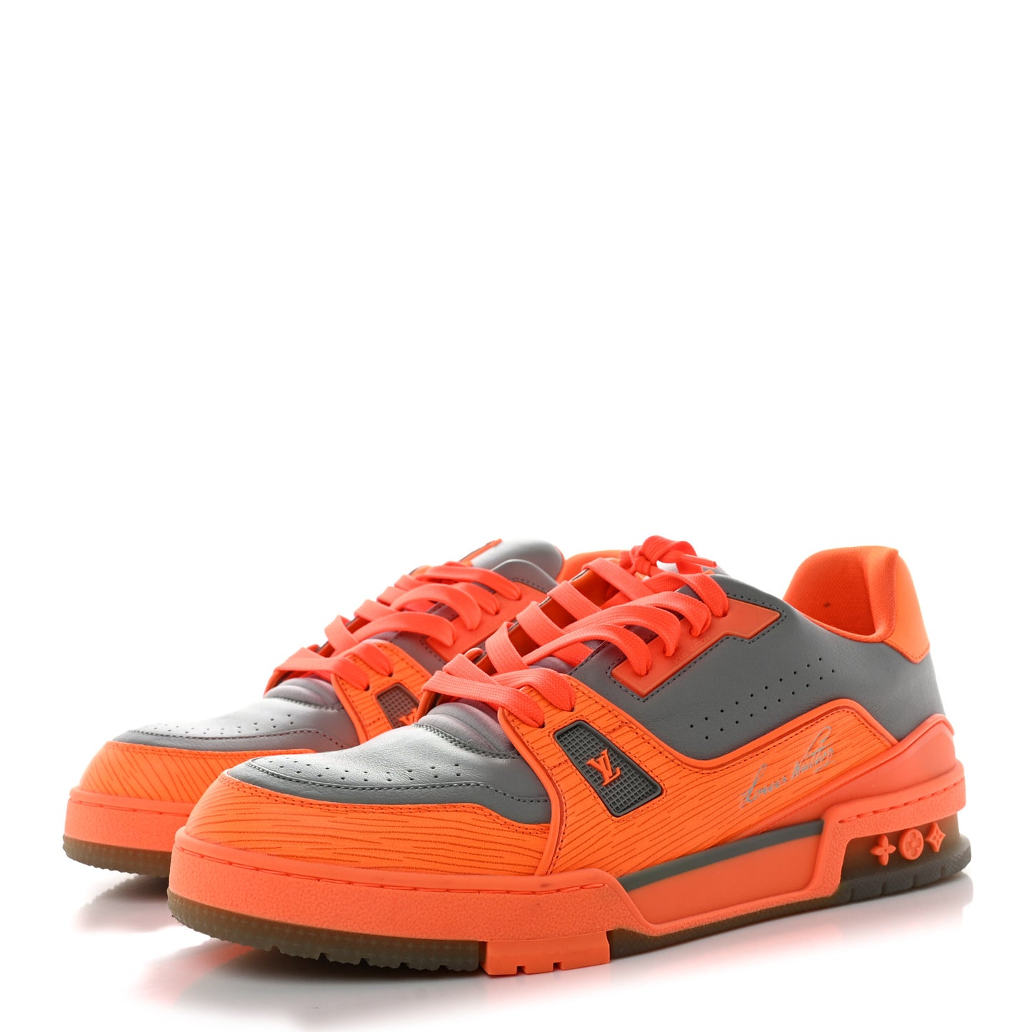Calfskin Monogram Mens LV Trainer Sneakers 8 Orange