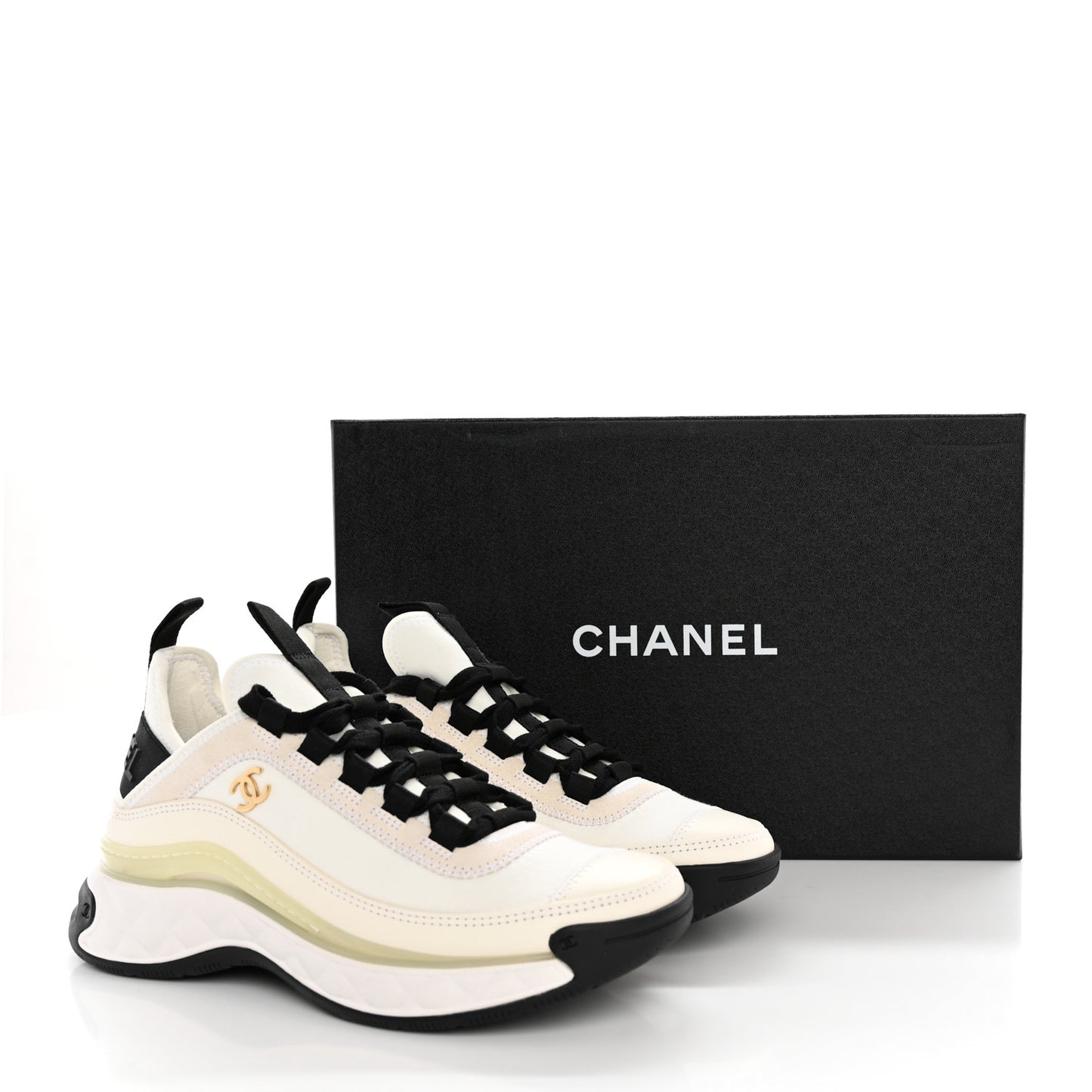 Velvet Calfskin Mixed Fibers CC Sneakers 36 Ivory Black