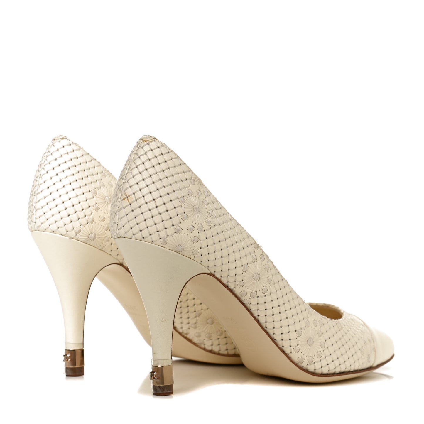 Lambskin Stitched Flower Cap Toe CC Pumps 39.5 White