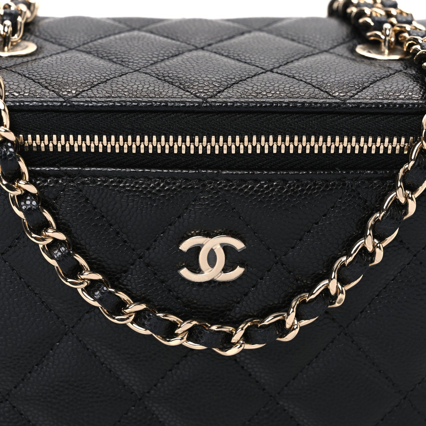 Caviar Quilted Small Vanity Case With Chain Black