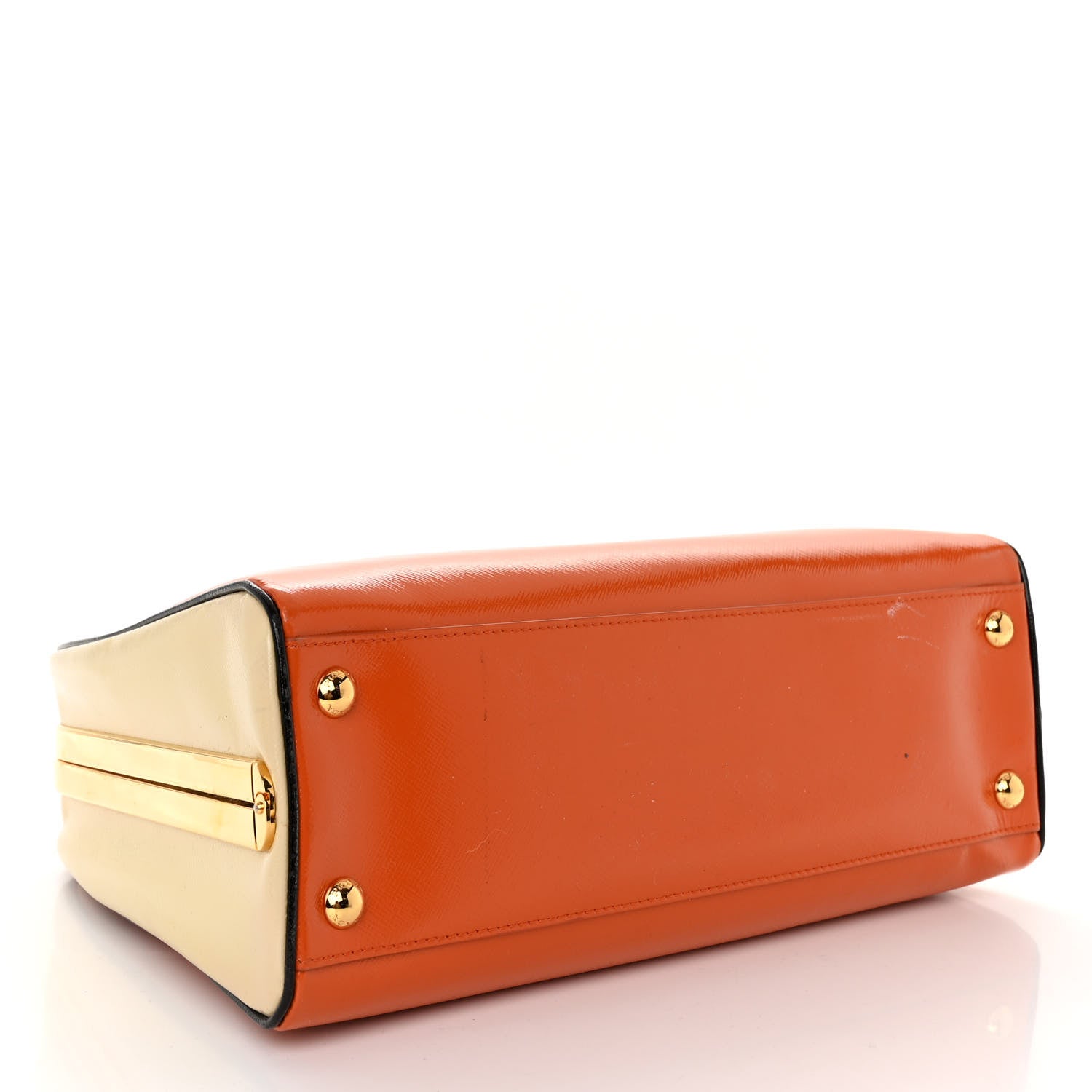 Prada Saffiano Vernice Medium Promenade Tote Papaya Talco 4 of 13