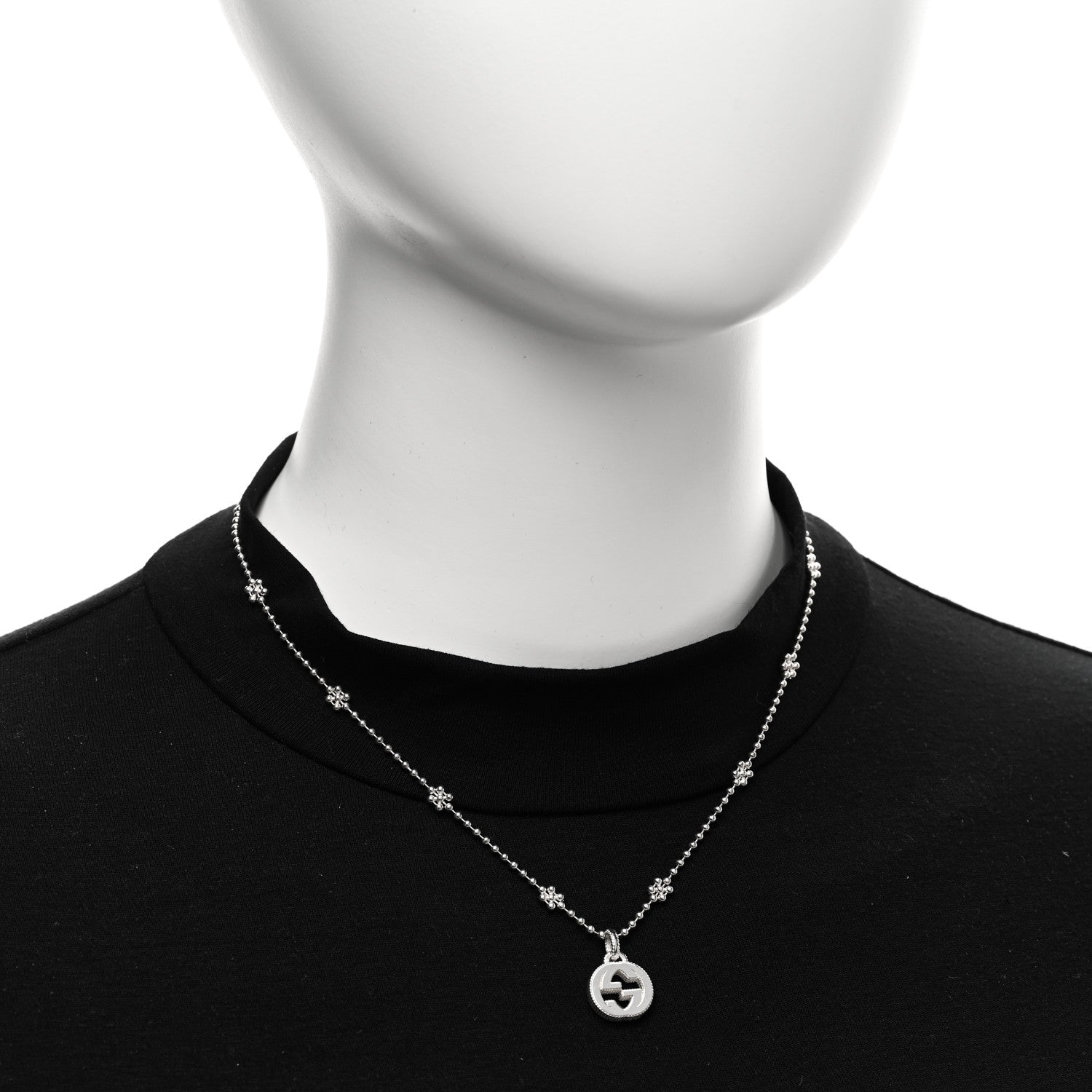 Gucci Sterling Silver Interlocking GG Pendant Beaded Necklace 2 of 6