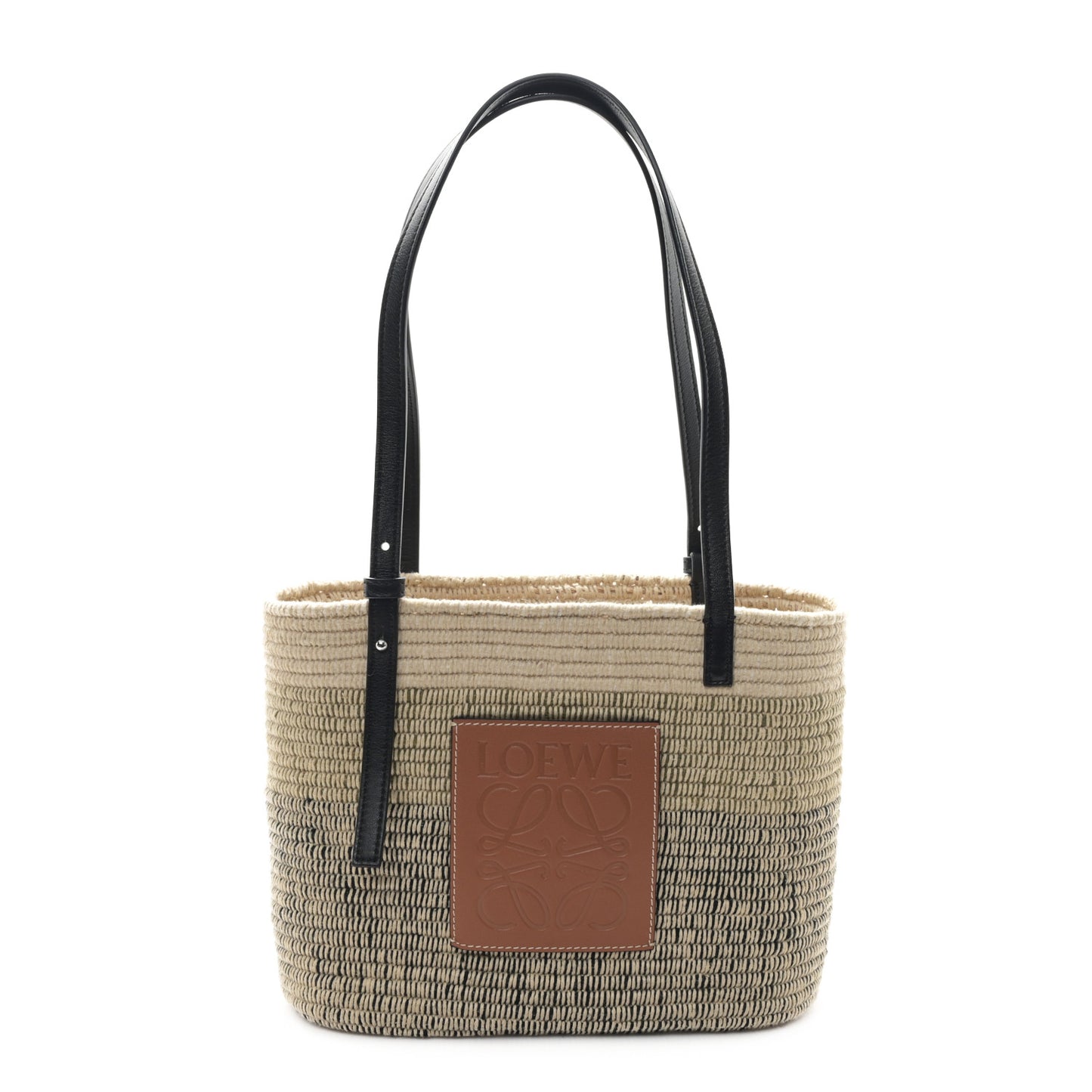 Raffia Square Small Basket Tote Bag Ombre Black
