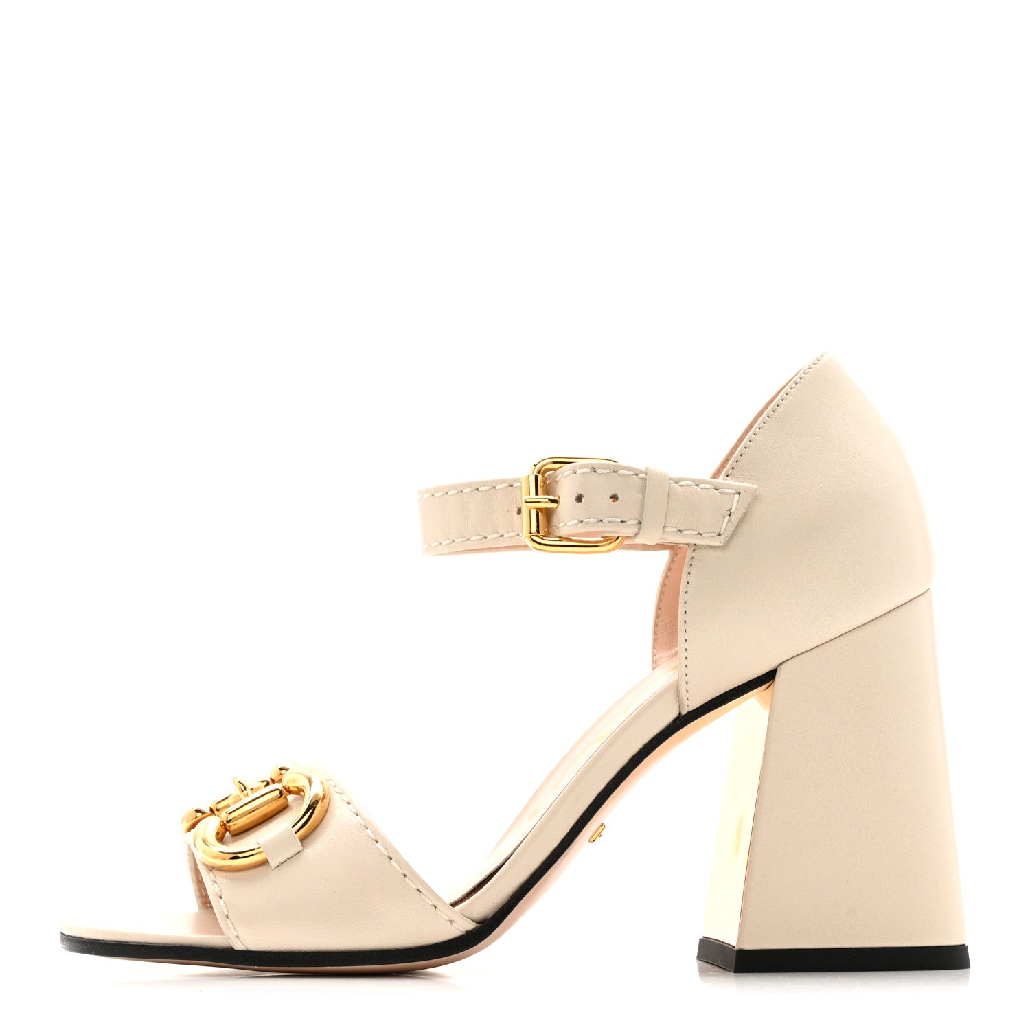 Gucci Nappa Horsebit Cross Strap 95mm Sandals 35 Mystic White