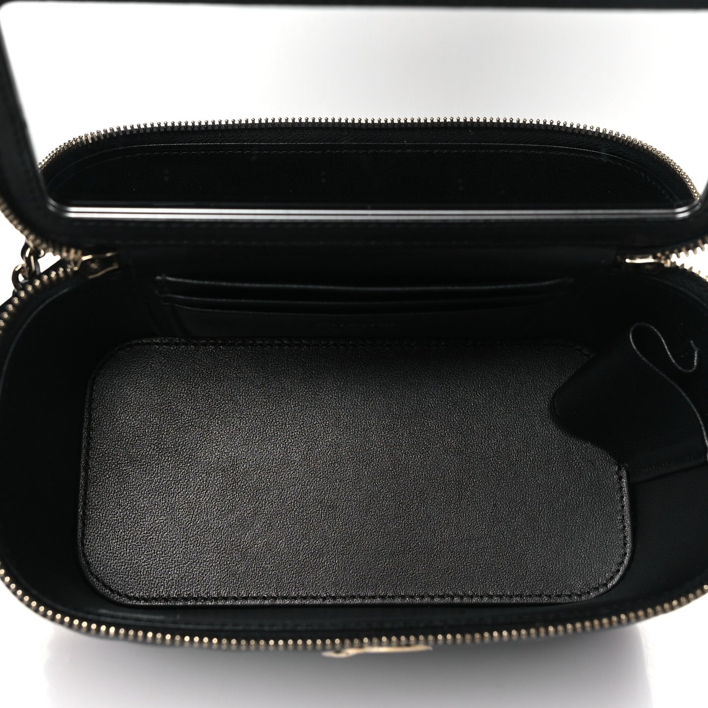 Lambskin Quilted Small Charming Top Handle Vanity Case With Chain Black