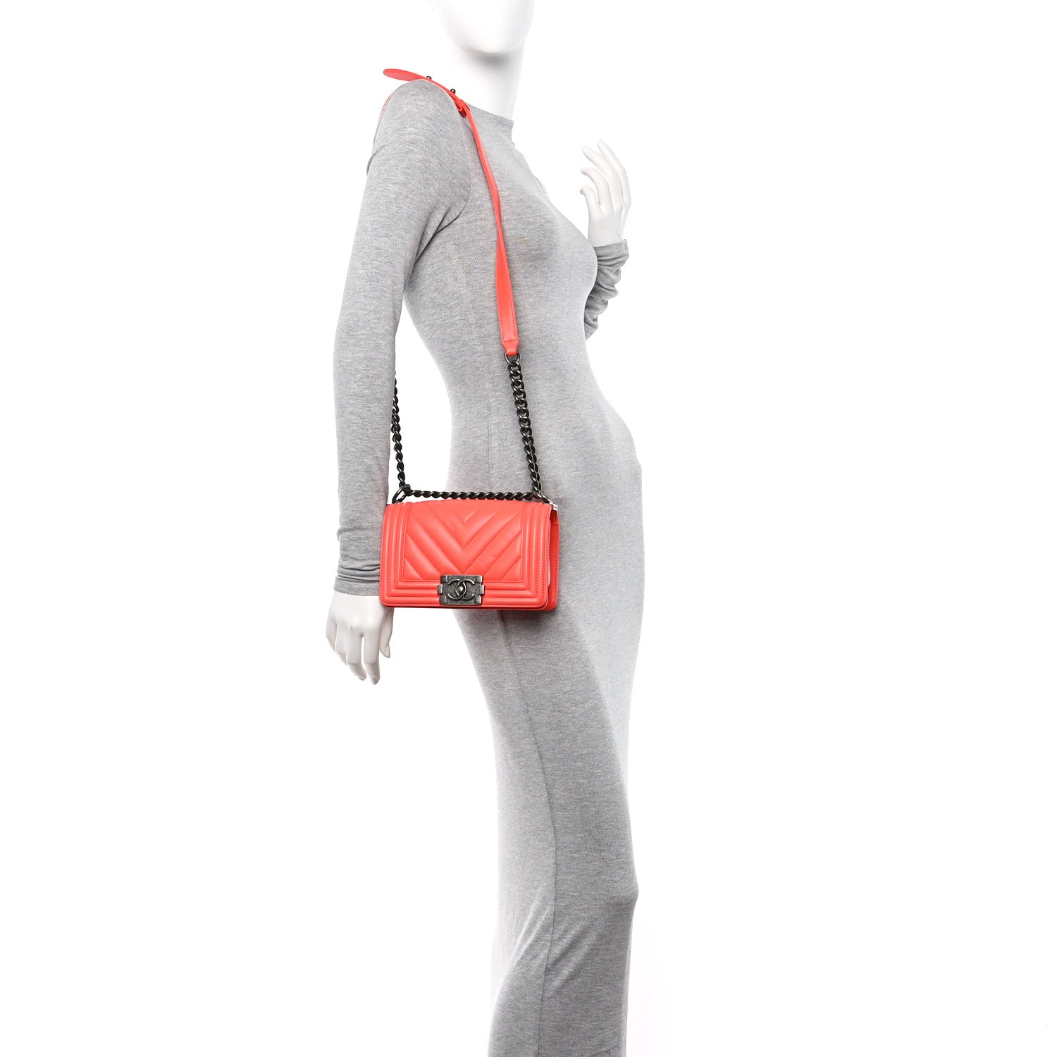 Chanel Calfskin Chevron Quilted Small Boy Flap Coral 2 of 10