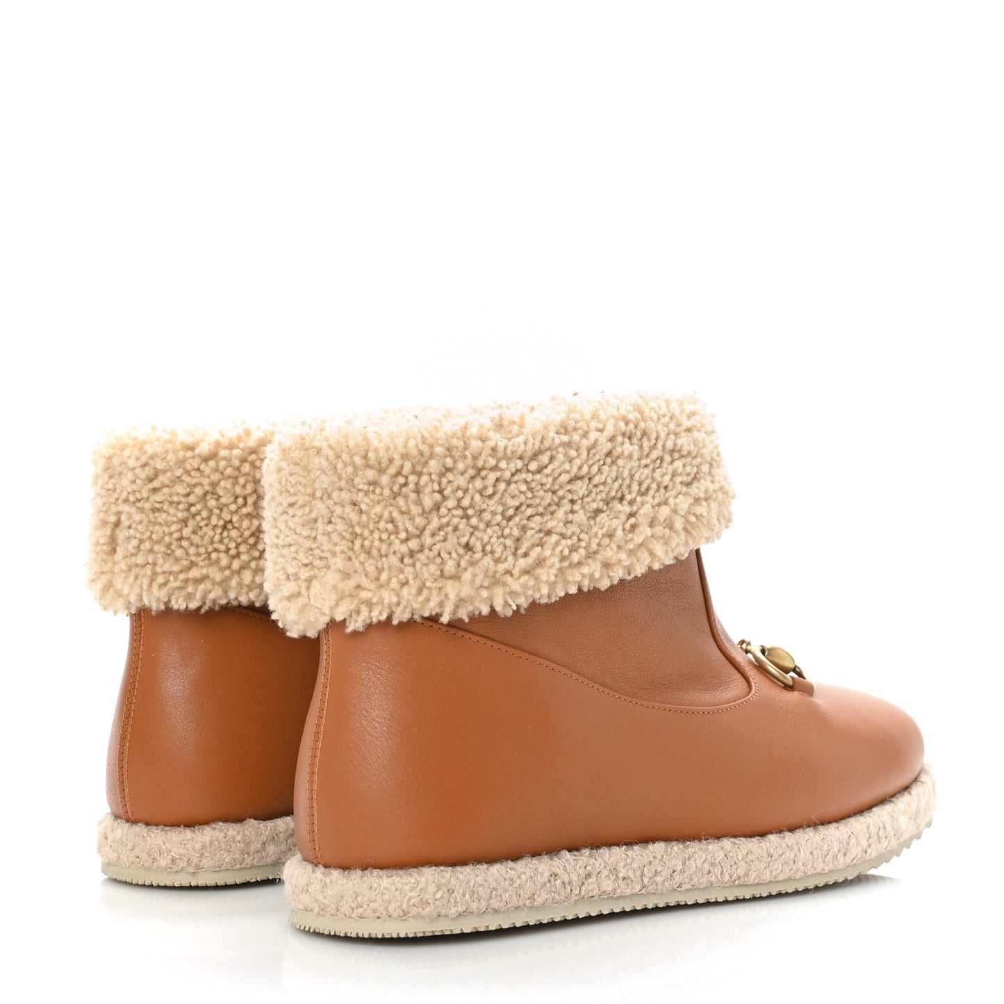 Calfskin Wool Womens Fria Horsebit Ankle Boots 37 New Caramel Butterscotch