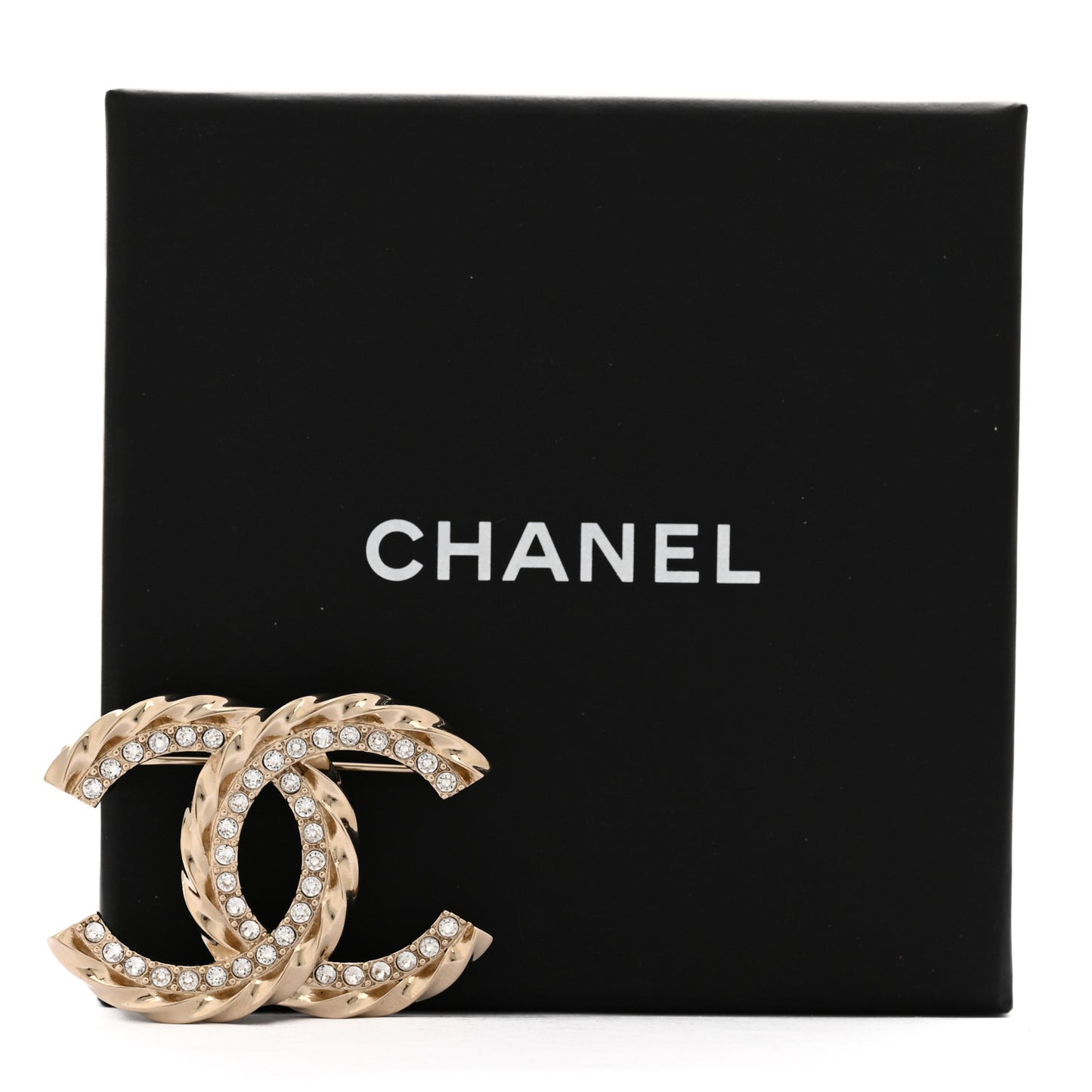 Metal Crystal CC Brooch Gold