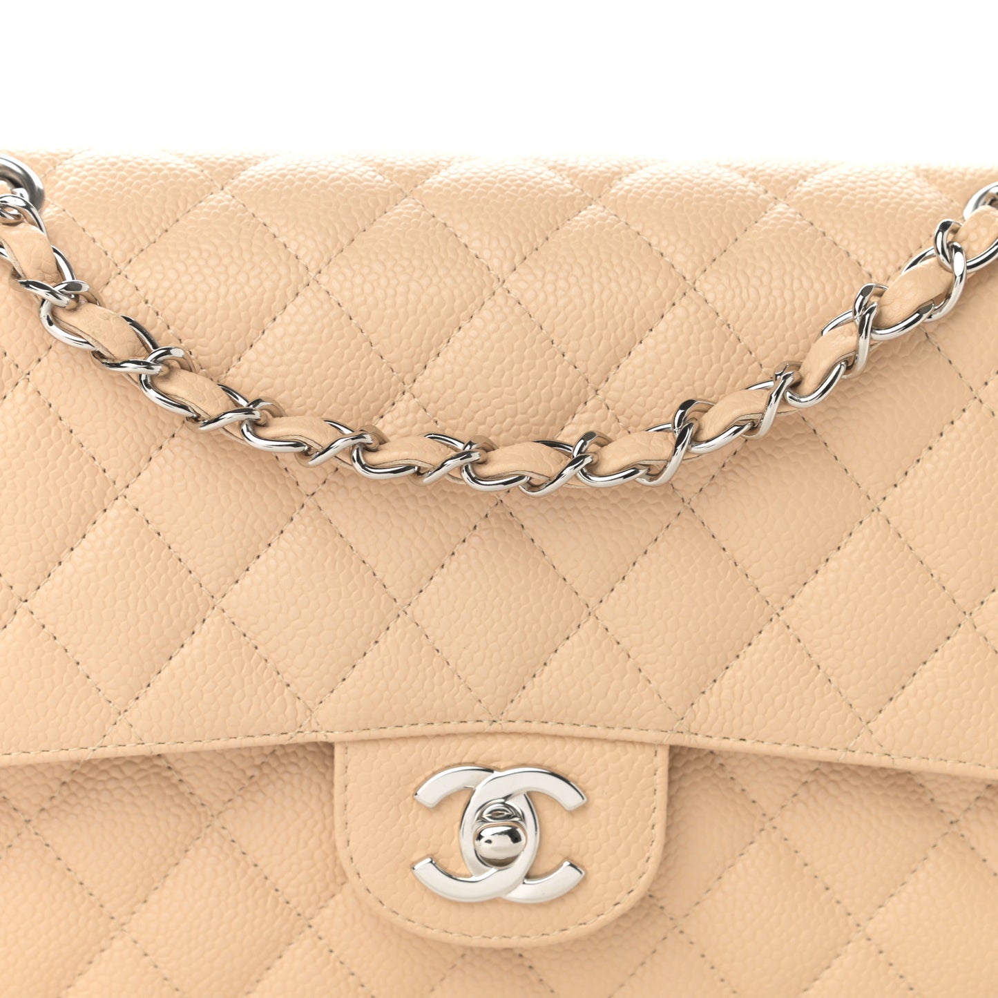 Caviar Quilted Medium Double Flap Light Beige