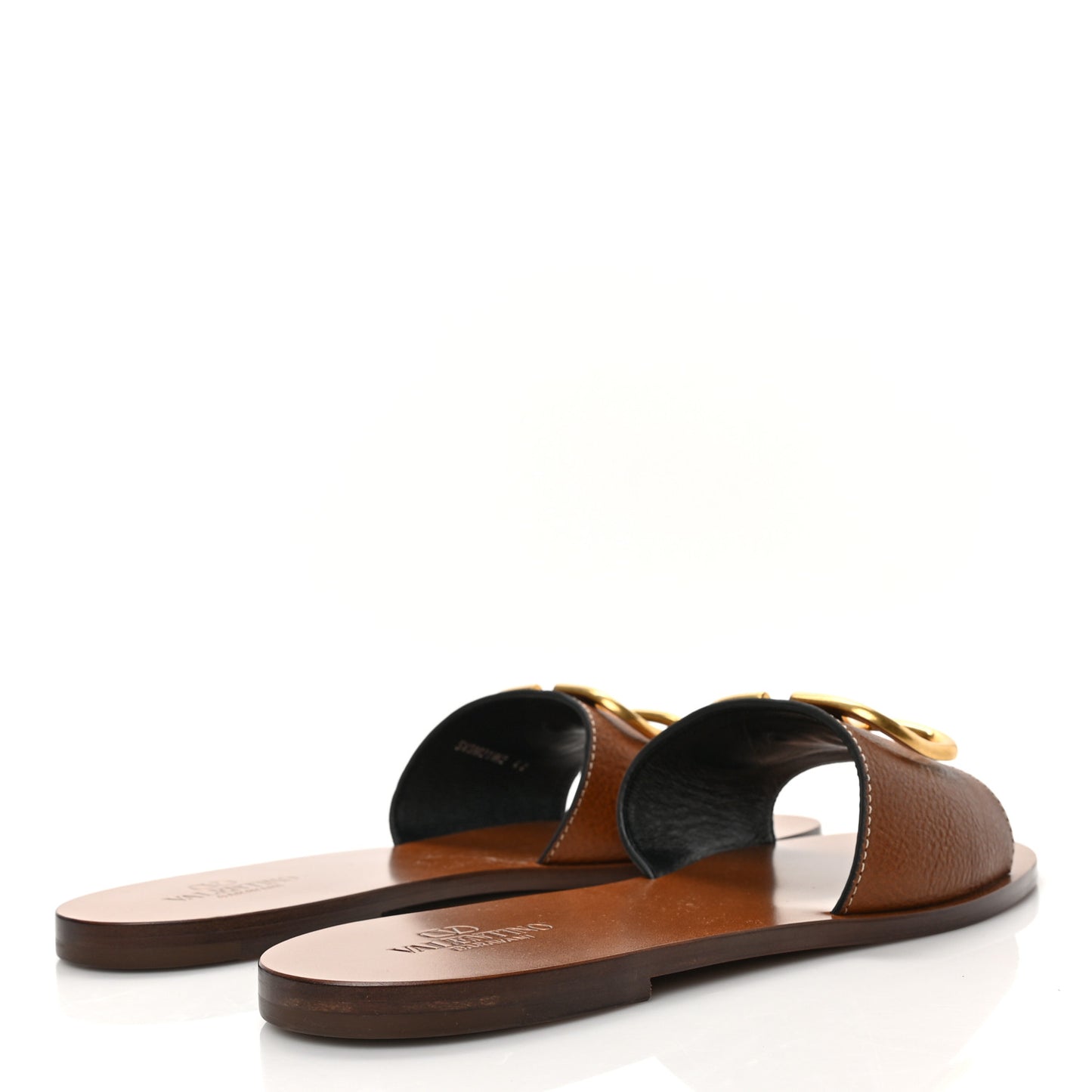 Grainy Cowhide Vlogo Flat Slide Sandals 42 Cuoio