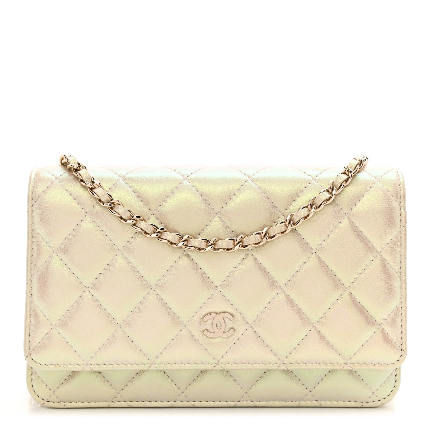 Chanel Iridescent Lambskin Quilted Wallet On Chain WOC Ivory 1 of 11